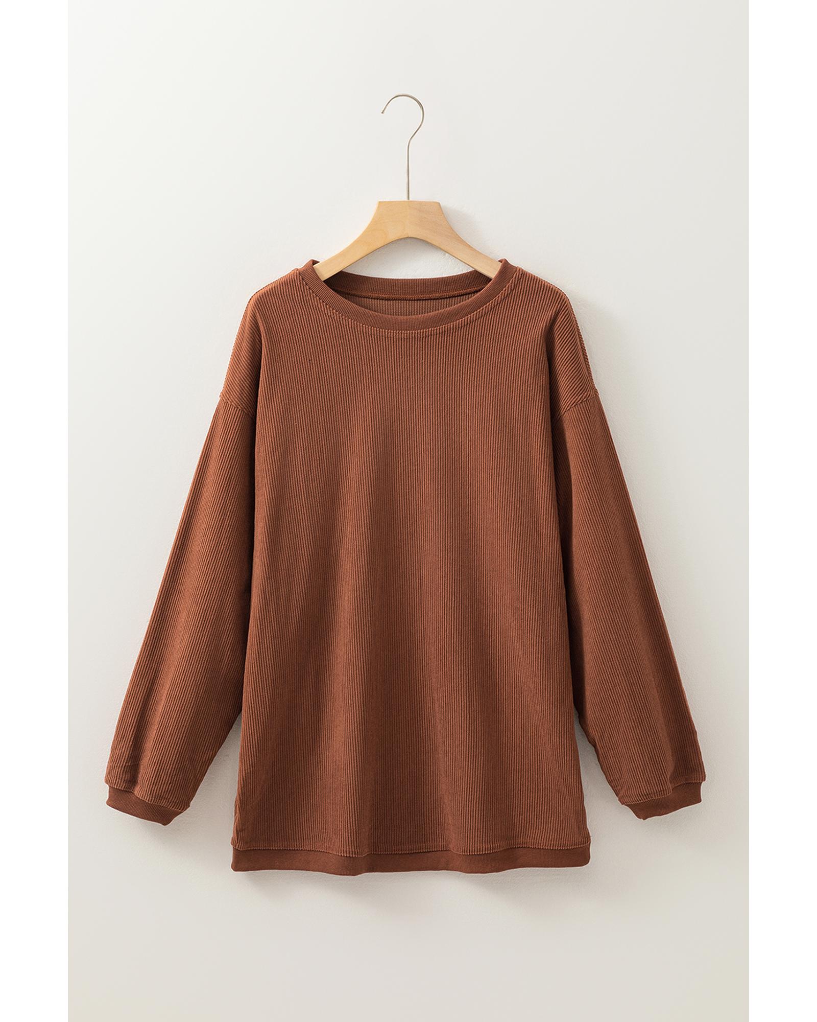 Chestnut Ribbed Corduroy Oversized Sweatshirt - Image 6