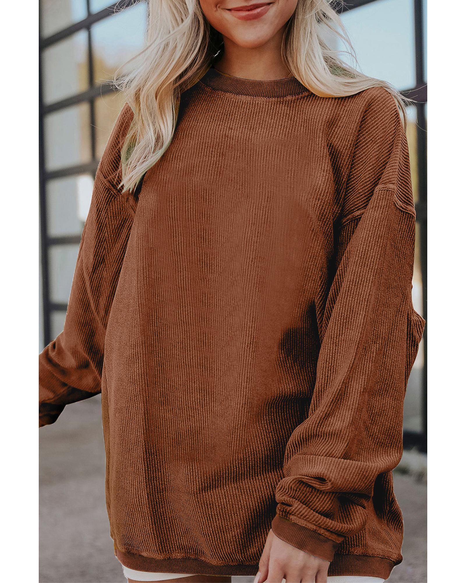Chestnut Ribbed Corduroy Oversized Sweatshirt - Image 7