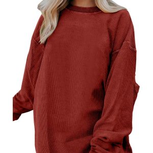 Racing Red Ribbed Corded Oversized Sweatshirt