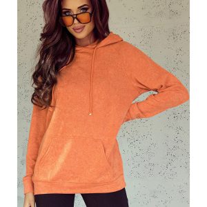 Orange Mineral Wash Kangaroo Pocket Drawstring Pullover Hoodie
