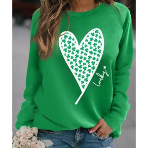 Azura Exchange Lucky Clover Heart Graphic Sweatshirt