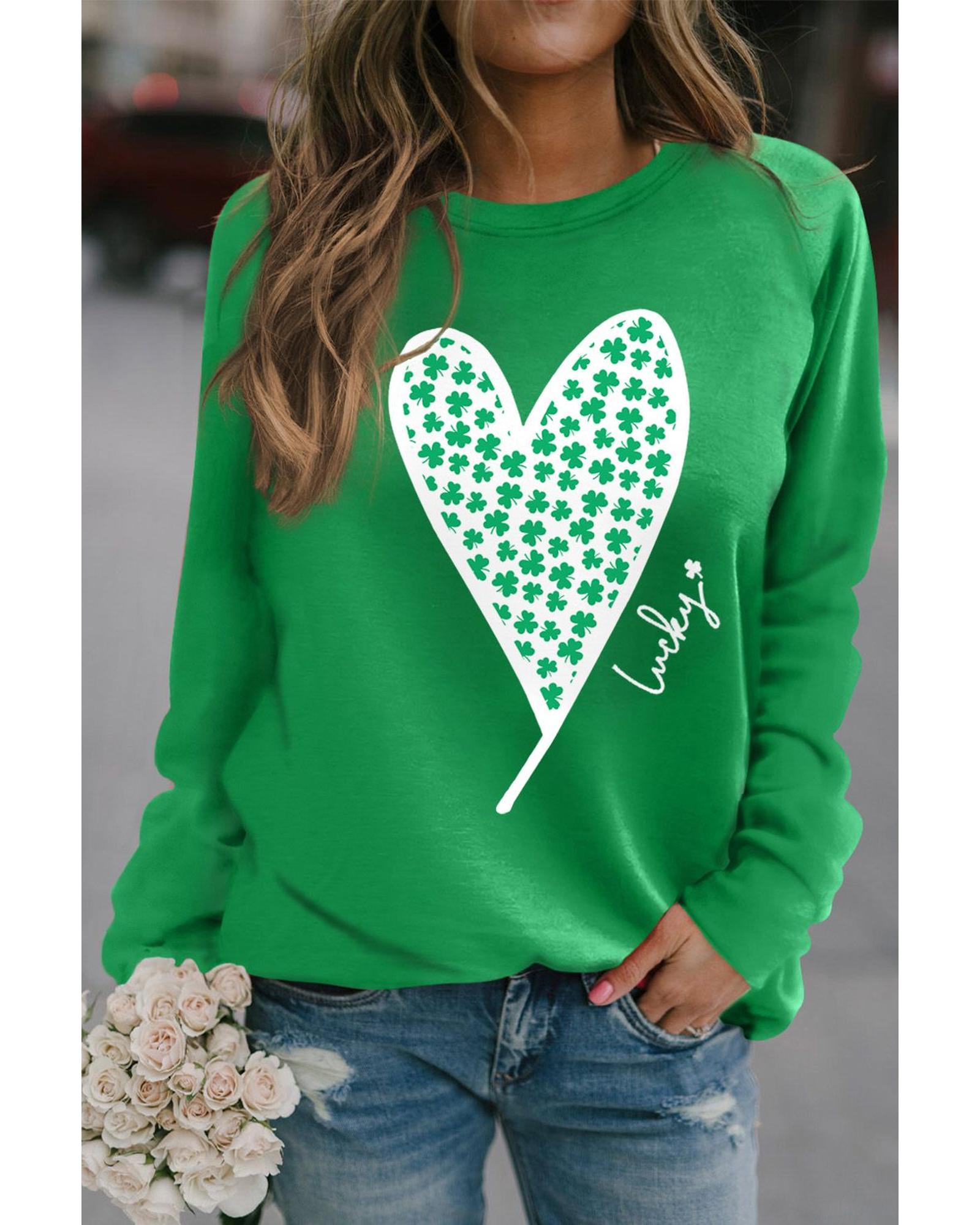 Azura Exchange Lucky Clover Heart Graphic Sweatshirt