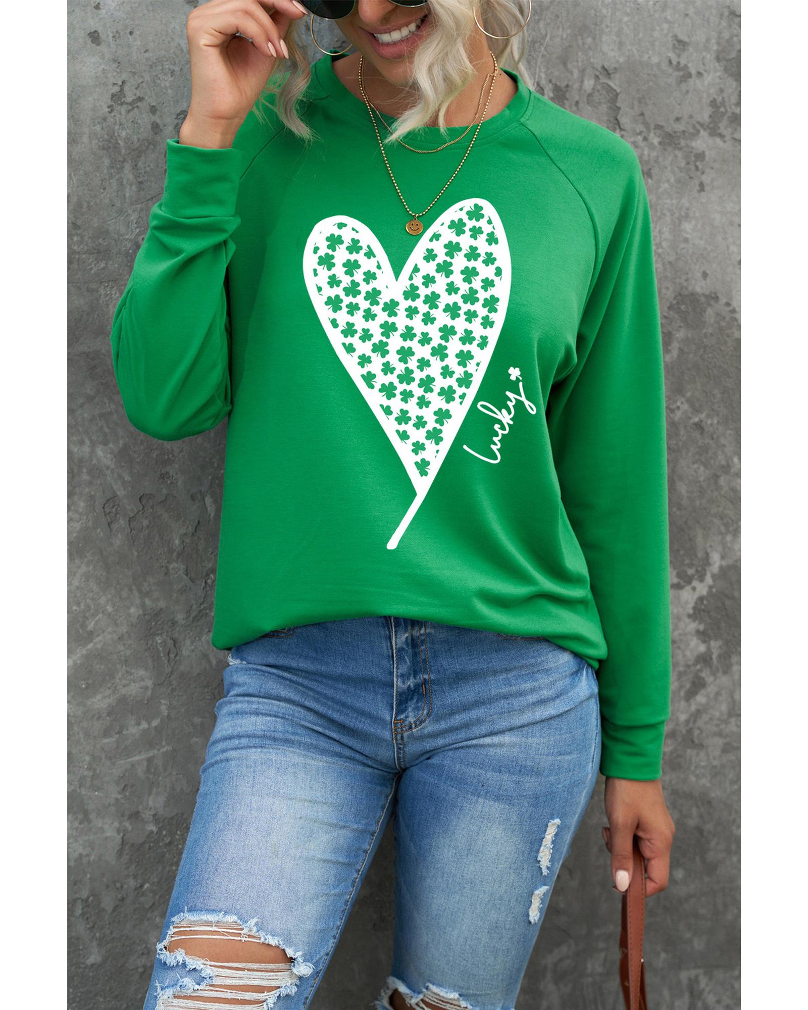 Azura Exchange Lucky Clover Heart Graphic Sweatshirt - Image 3
