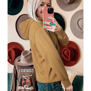 Khaki Drawstring Kangaroo Pocket Henley Hoodie