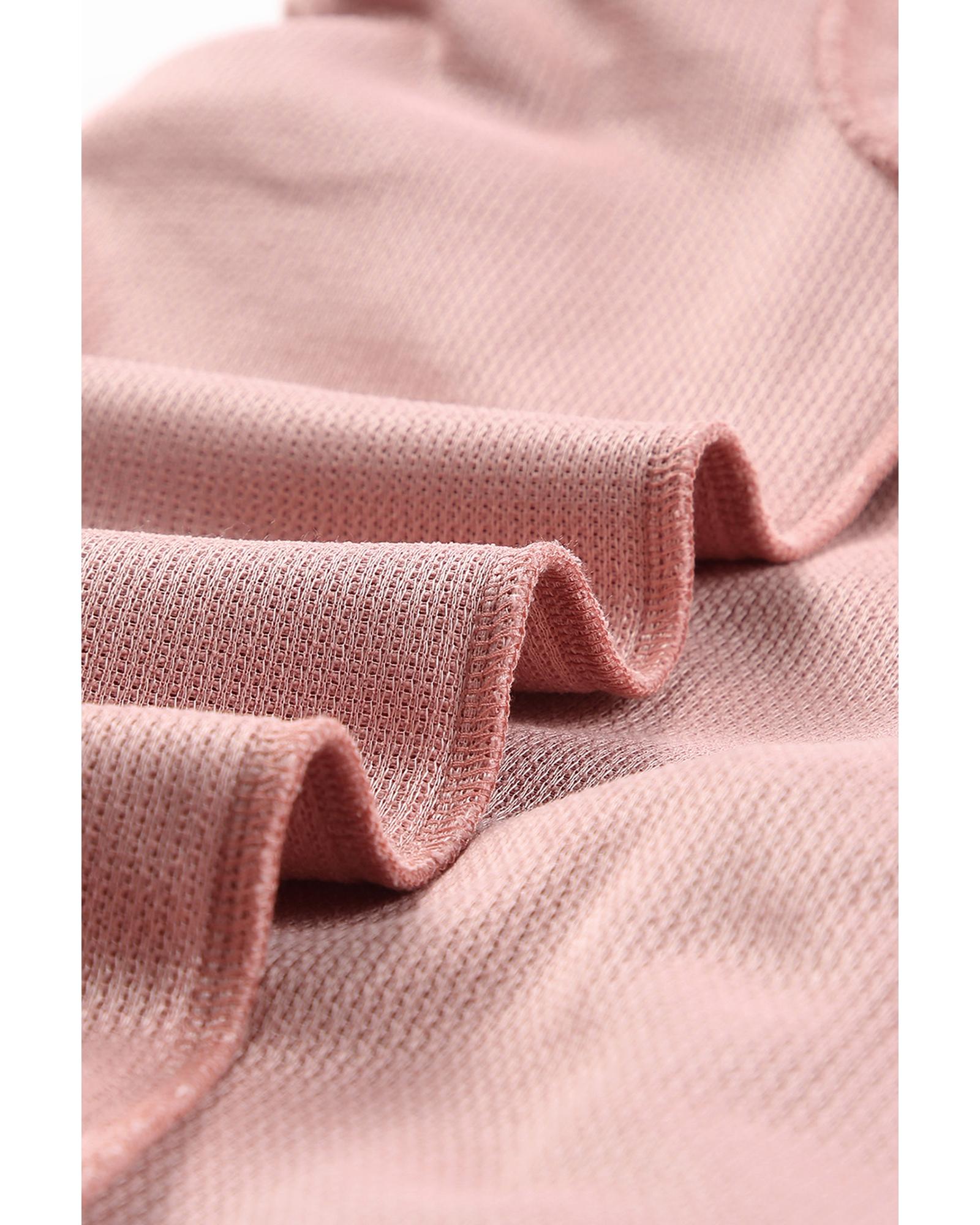 Pink Solid Ribbed Knit Round Neck Pullover Sweatshirt - Image 7