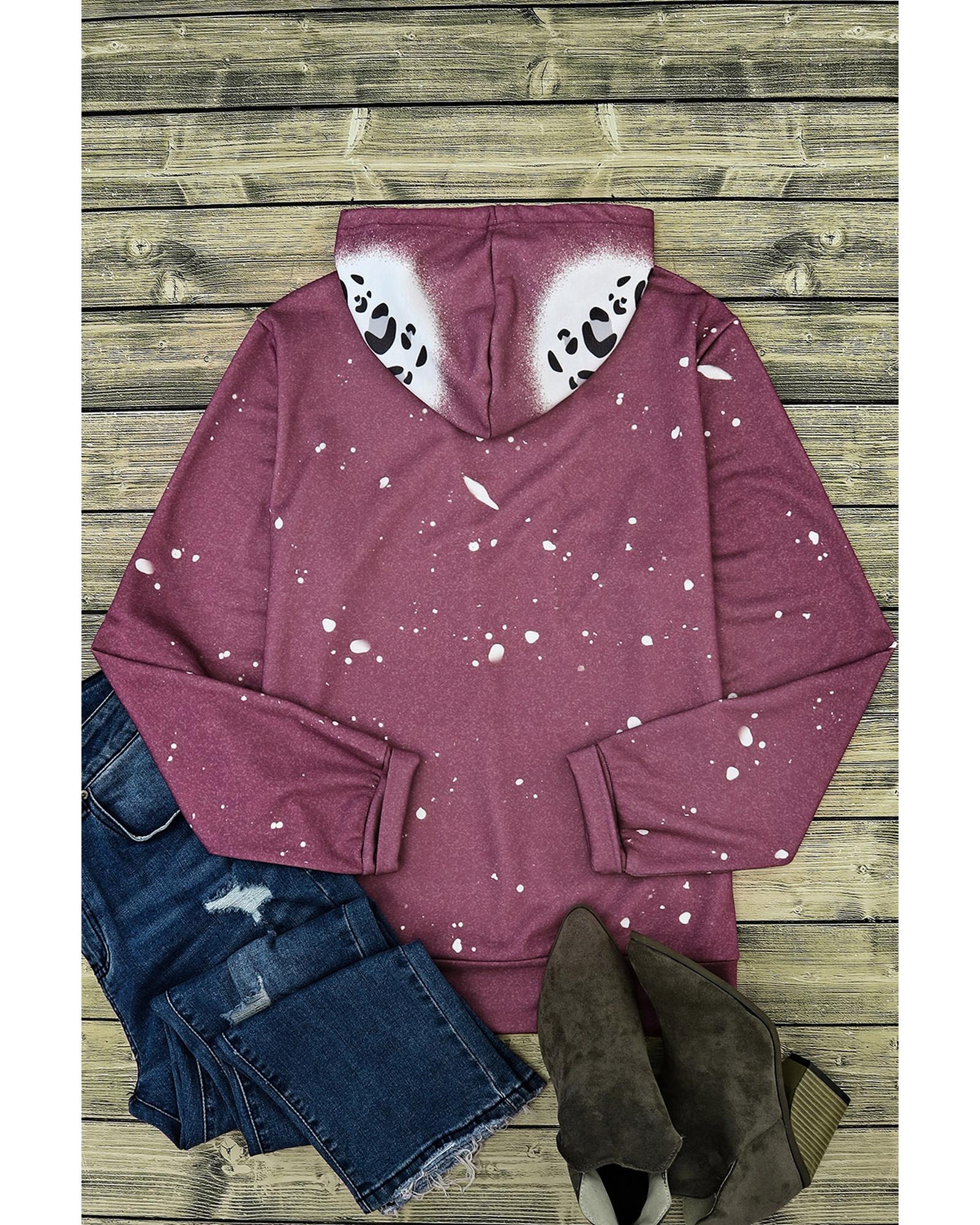 Leopard Tie Dye Print Kangaroo Pocket Pullover Hoodie - Image 2