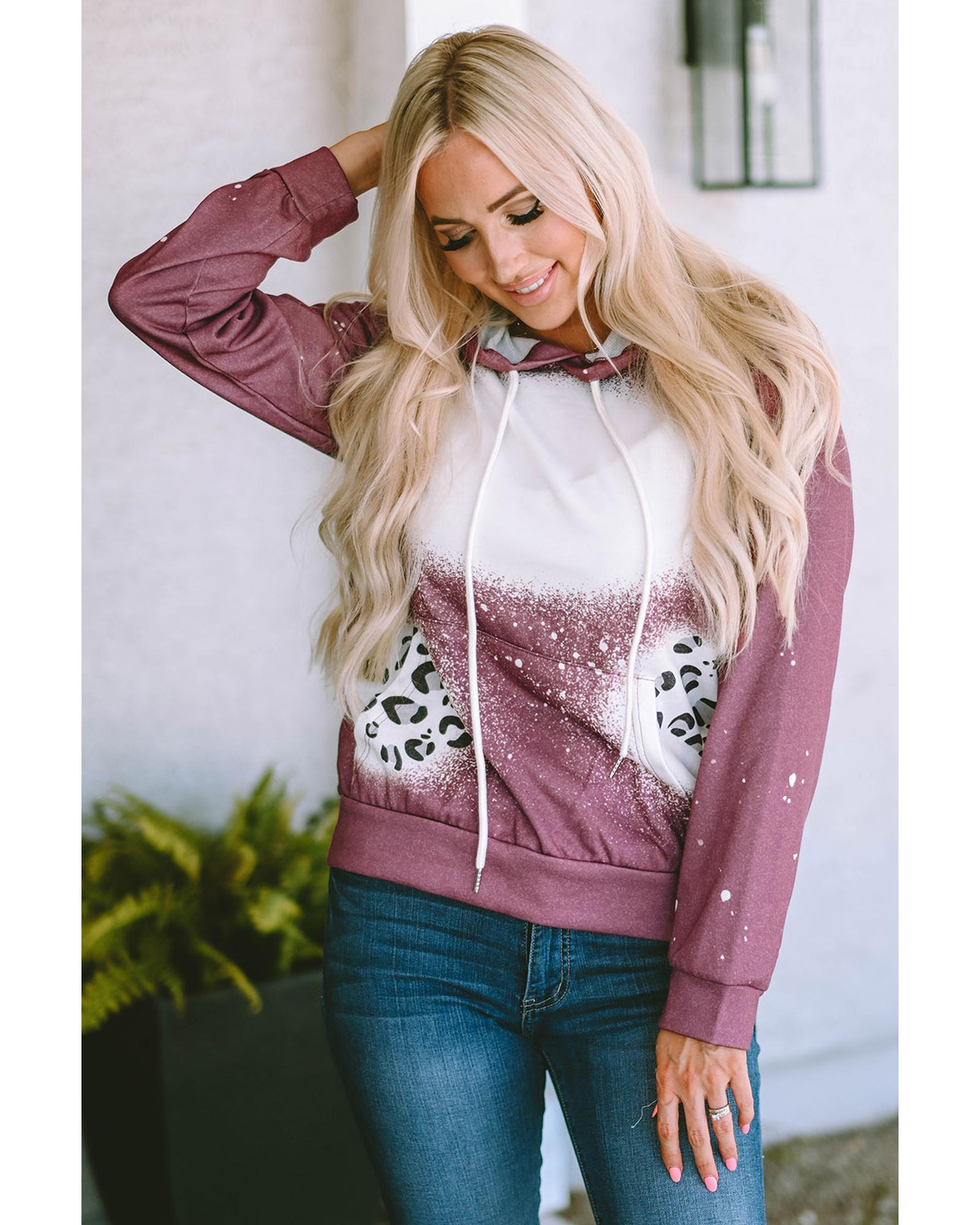 Leopard Tie Dye Print Kangaroo Pocket Pullover Hoodie - Image 5