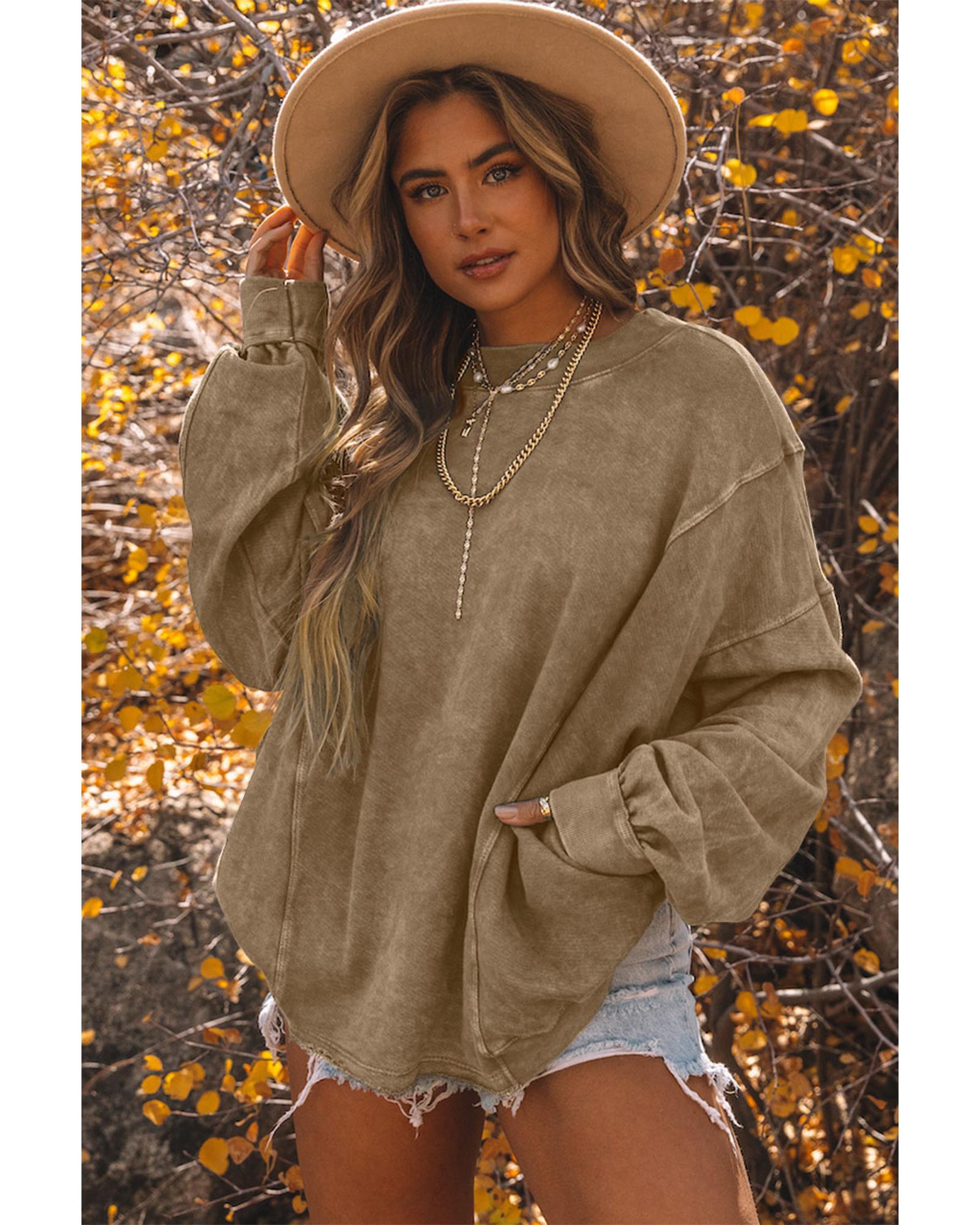Khaki Exposed Seam Twist Open Back Oversized Sweatshirt - Image 5