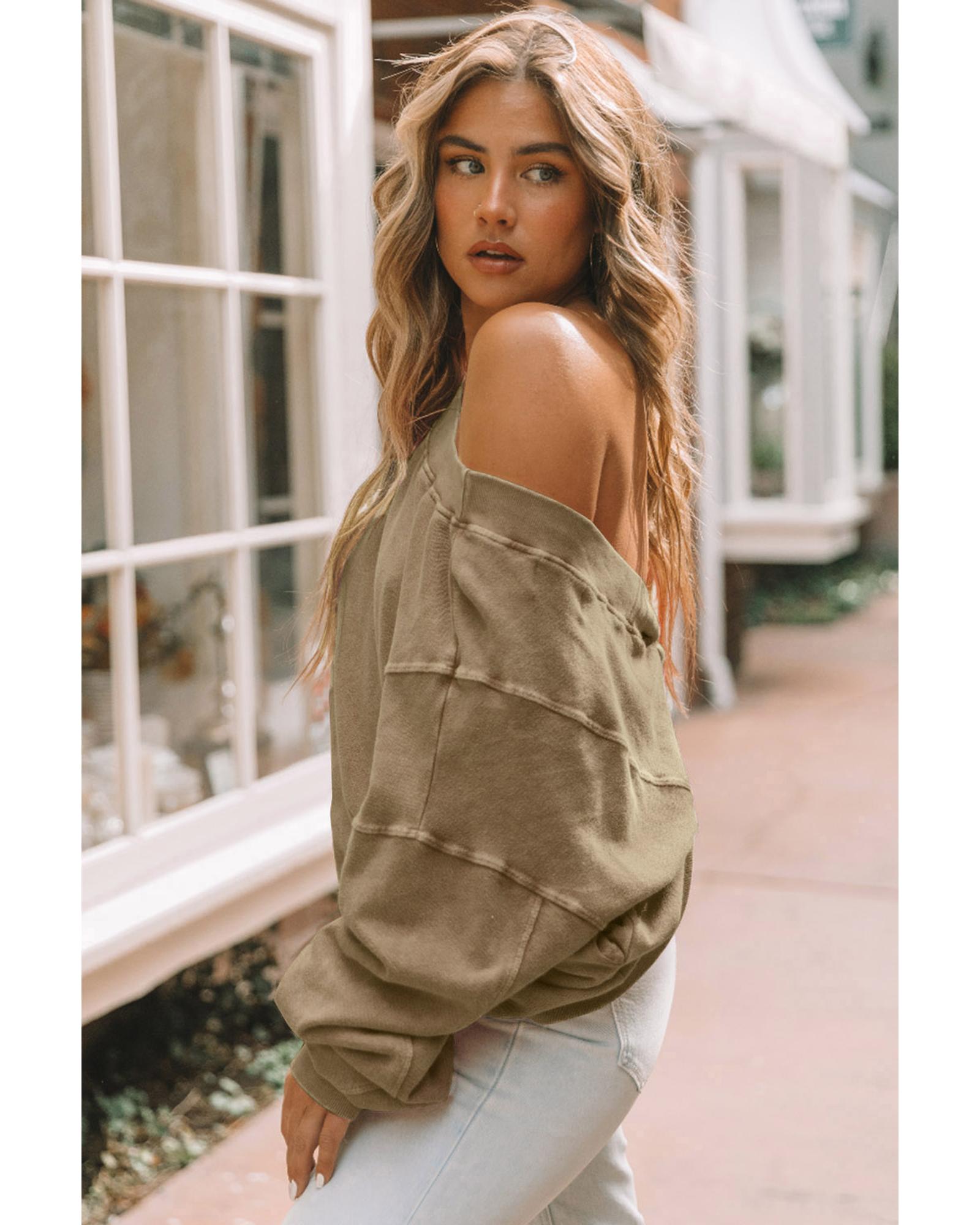 Khaki Exposed Seam Twist Open Back Oversized Sweatshirt - Image 6