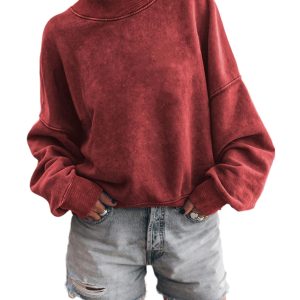 Red Dahlia Drop Shoulder Crew Neck Pullover Sweatshirt