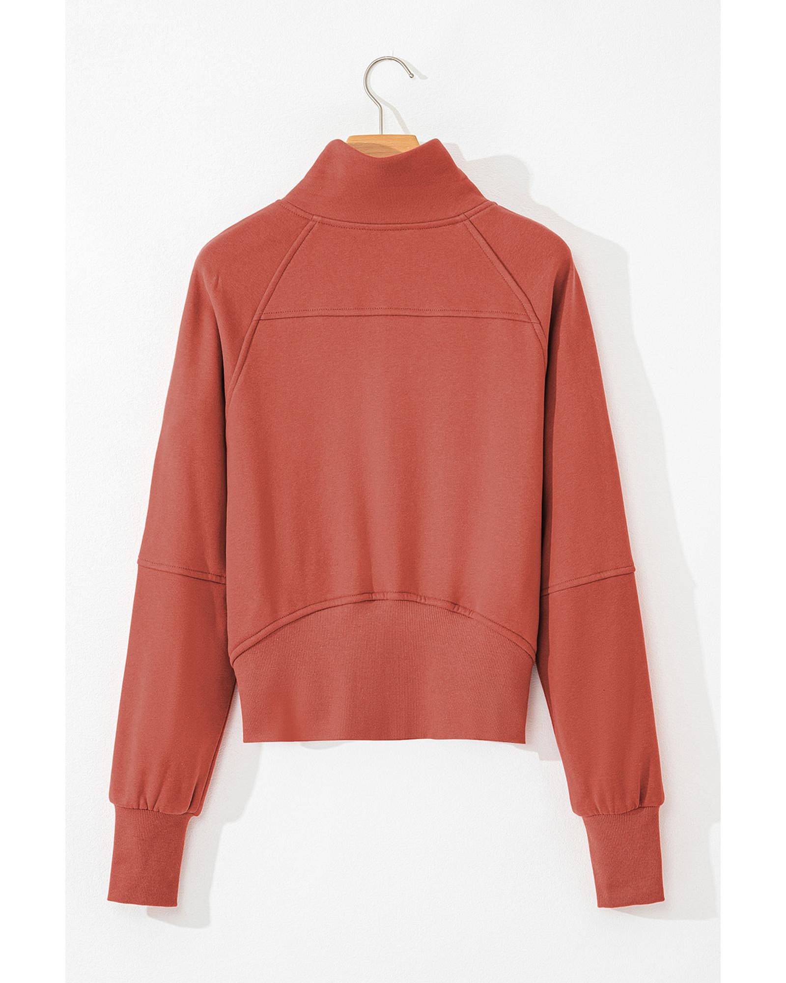 Flamingo Fleece Lined Zip Up Stand Collar Thumbhole Sleeve Sweatshirt - Image 3