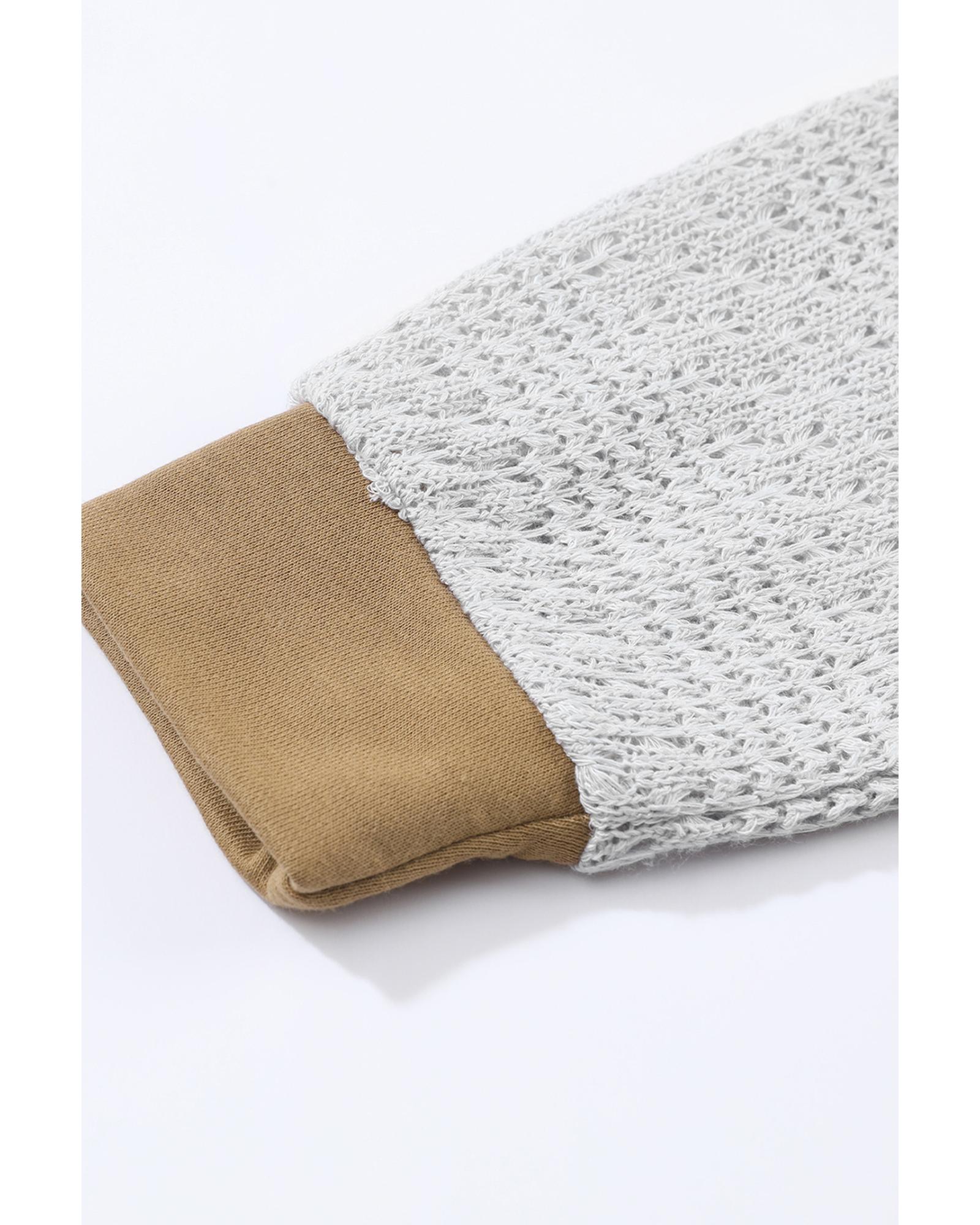 Brown Colorblock Patchwork Pullover Hoodie - Image 3