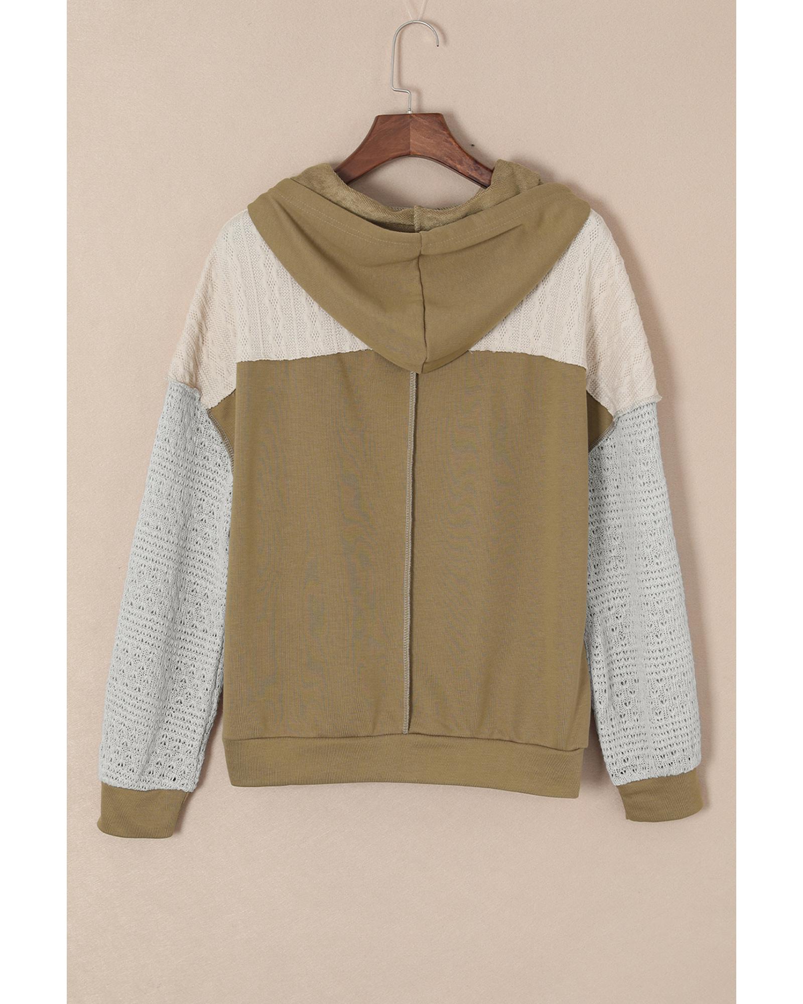Brown Colorblock Patchwork Pullover Hoodie - Image 5