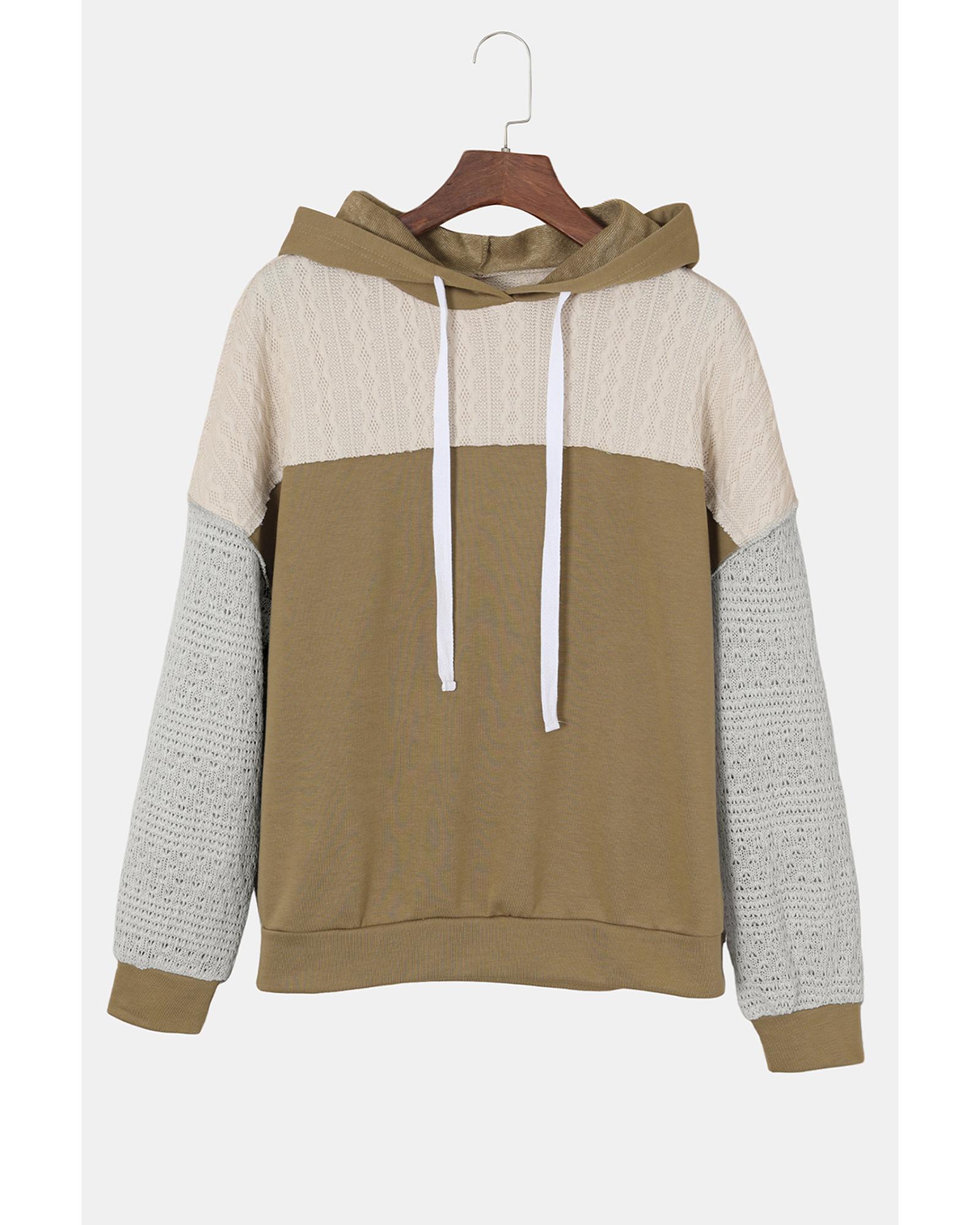 Brown Colorblock Patchwork Pullover Hoodie - Image 6
