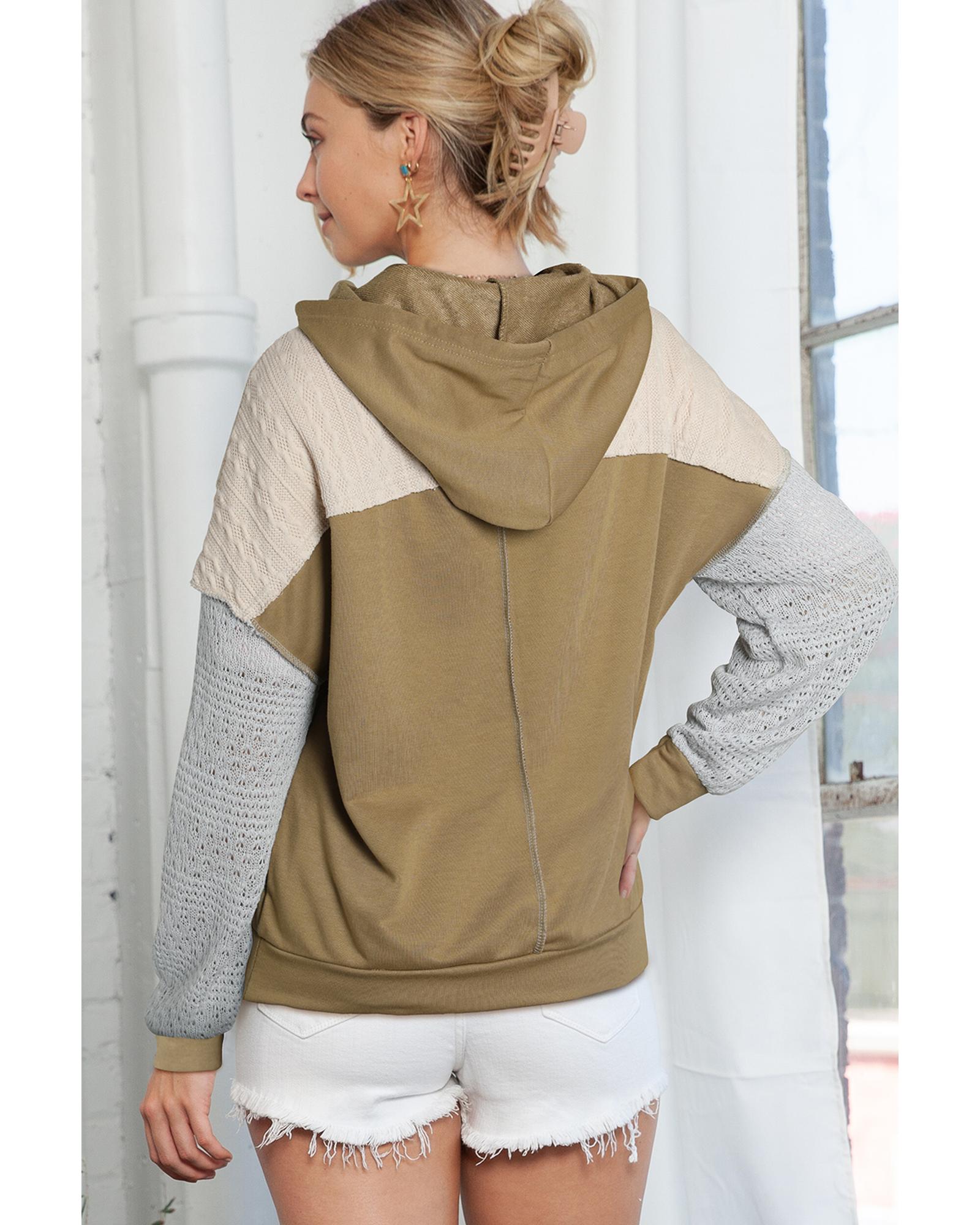 Brown Colorblock Patchwork Pullover Hoodie - Image 7