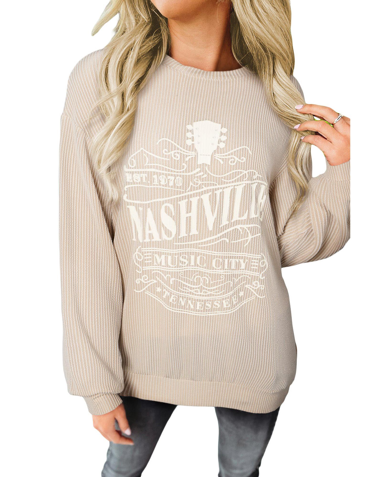 Apricot NASHVILLE MUSIC CITY Corded Graphic Sweatshirt - Image 2