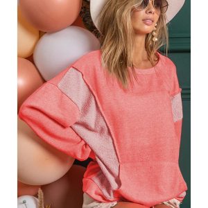Contrast Patchwork Kangaroo Pocket Sweatshirt