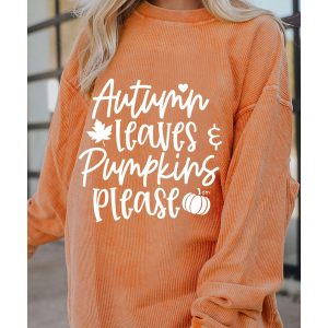 Orange Autumn Leaves Pumpkins Please Ribbed Oversized Sweatshirt