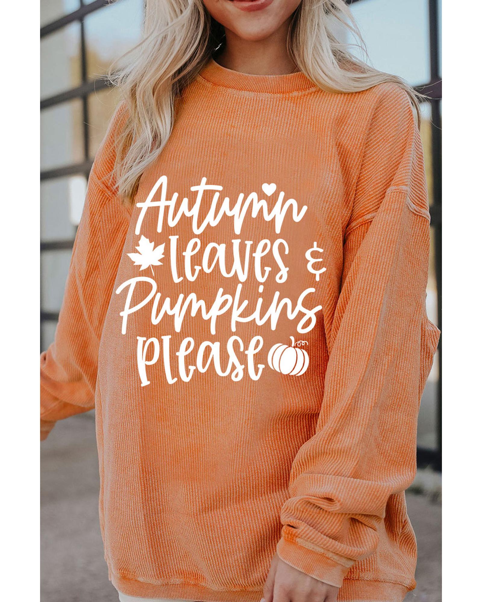 Orange Autumn Leaves Pumpkins Please Ribbed Oversized Sweatshirt
