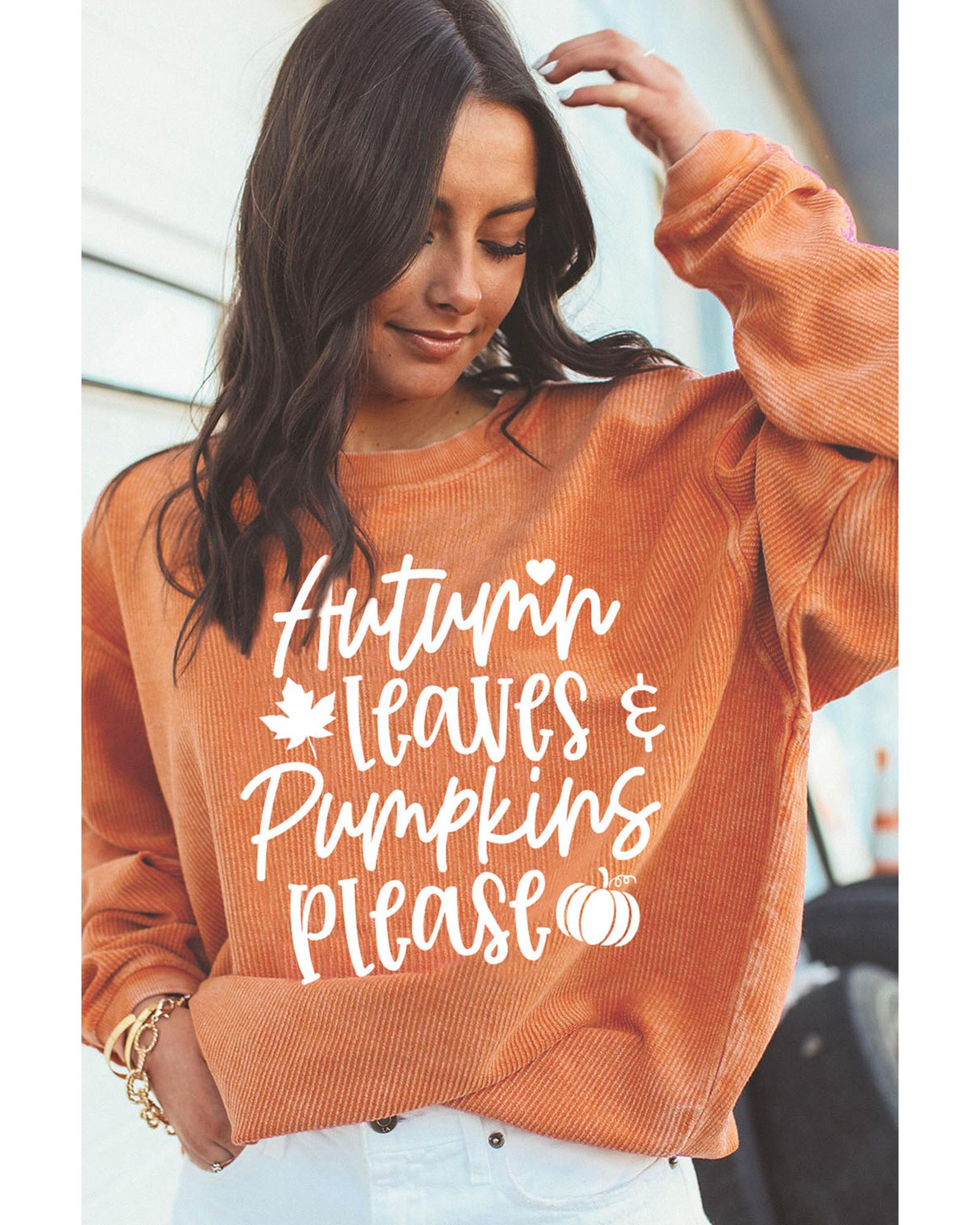 Orange Autumn Leaves Pumpkins Please Ribbed Oversized Sweatshirt - Image 3
