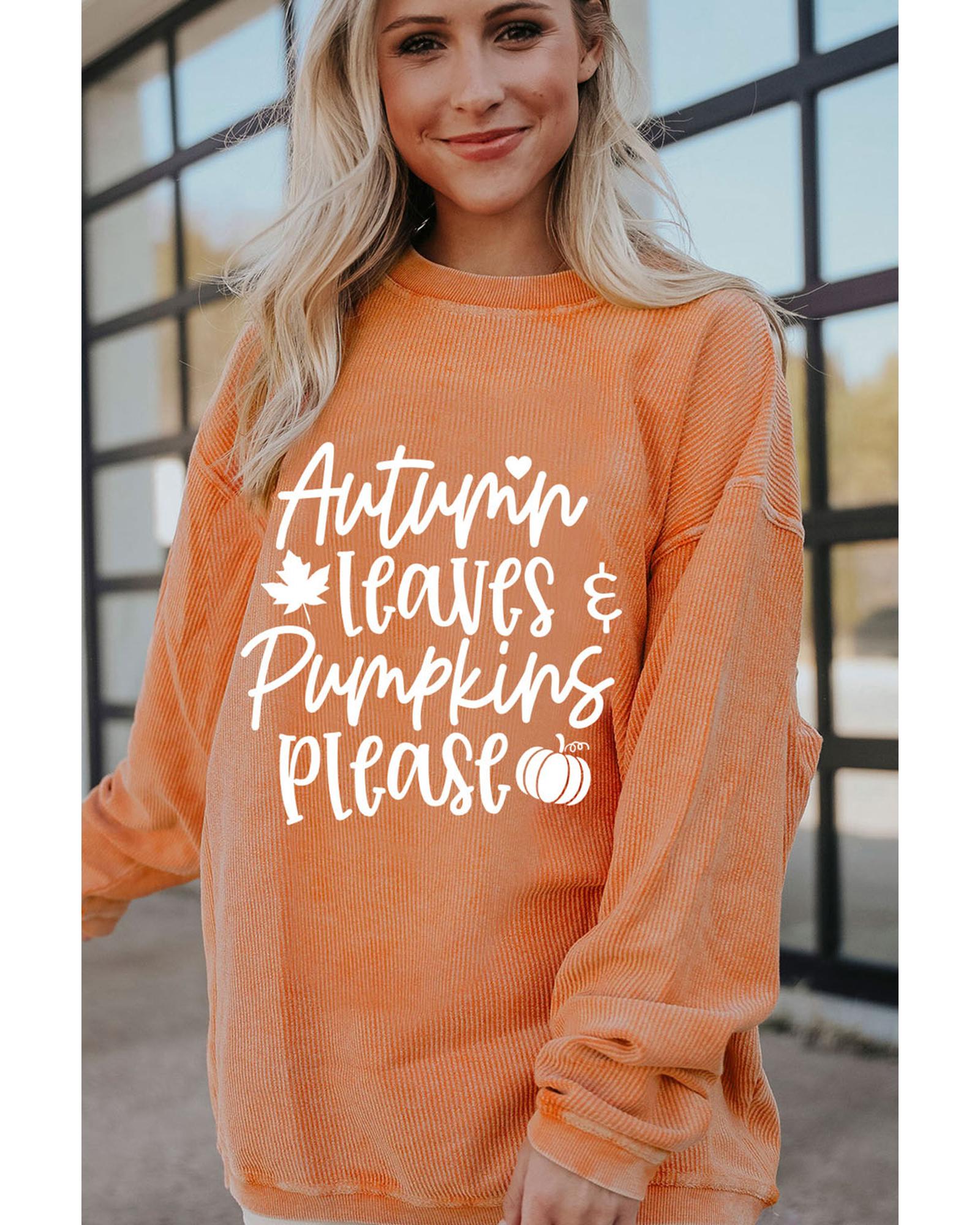 Orange Autumn Leaves Pumpkins Please Ribbed Oversized Sweatshirt - Image 5