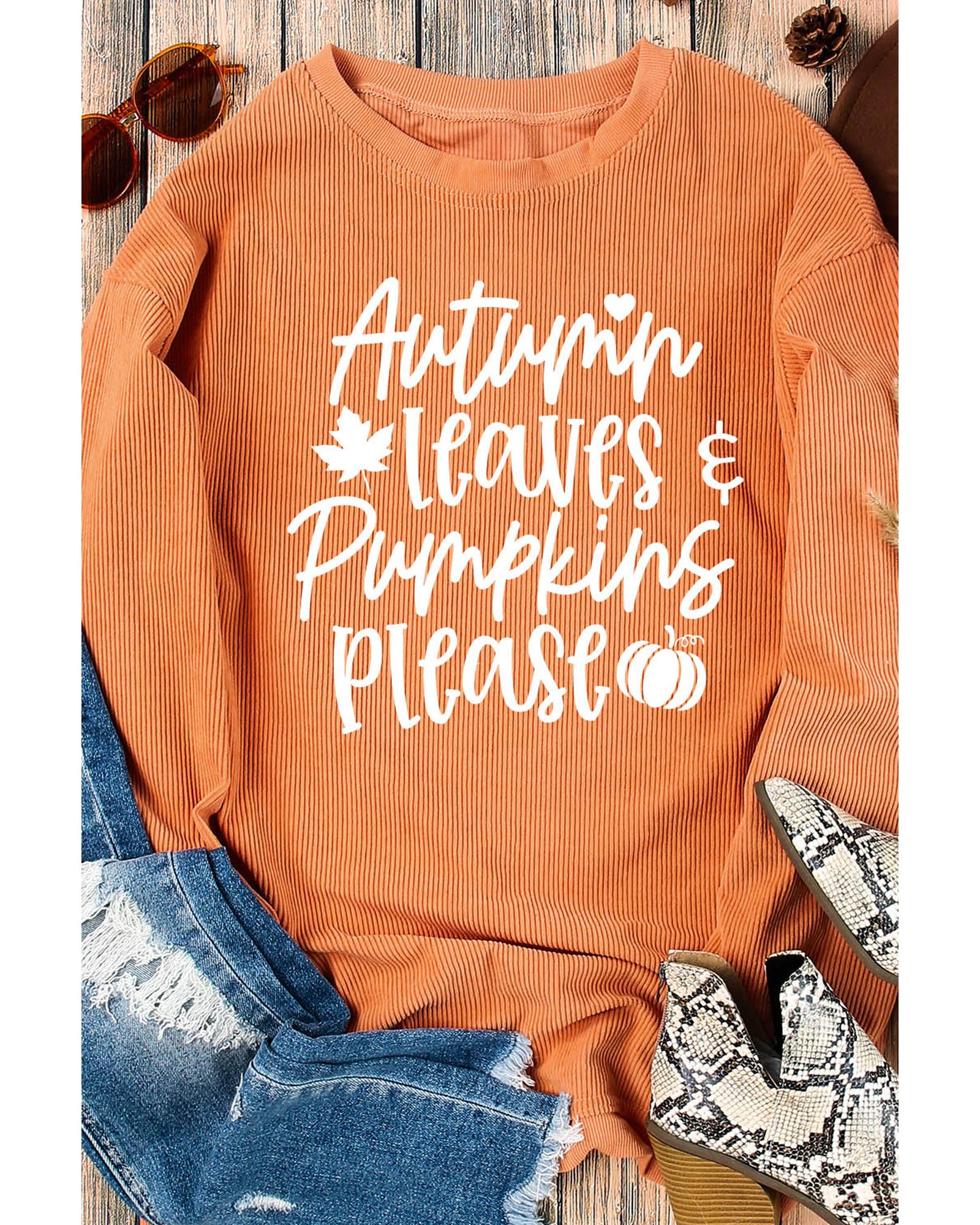 Orange Autumn Leaves Pumpkins Please Ribbed Oversized Sweatshirt - Image 6