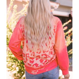 Pink FALL Leopard Print Long Sleeve Pullover Sweatshirt