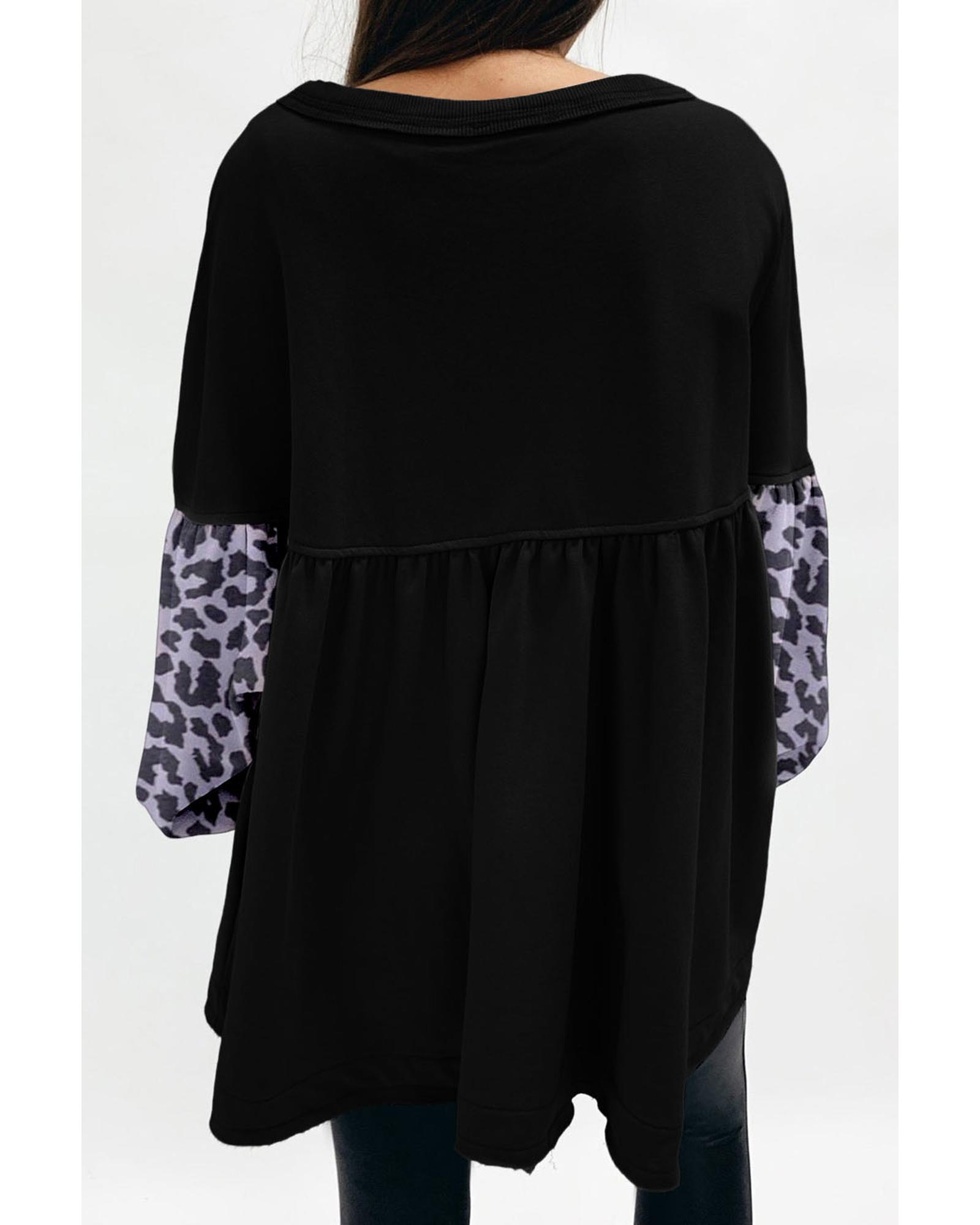 Azura Exchange Leopard Splicing Ruffle Sweatshirt - Image 2