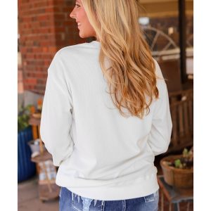 White WILD WEST Steer Skull Graphic Ribbed Sweatshirt