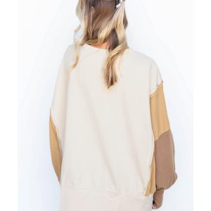 Khaki Color Block Sleeve Patchwork Oversized Sweatshirt