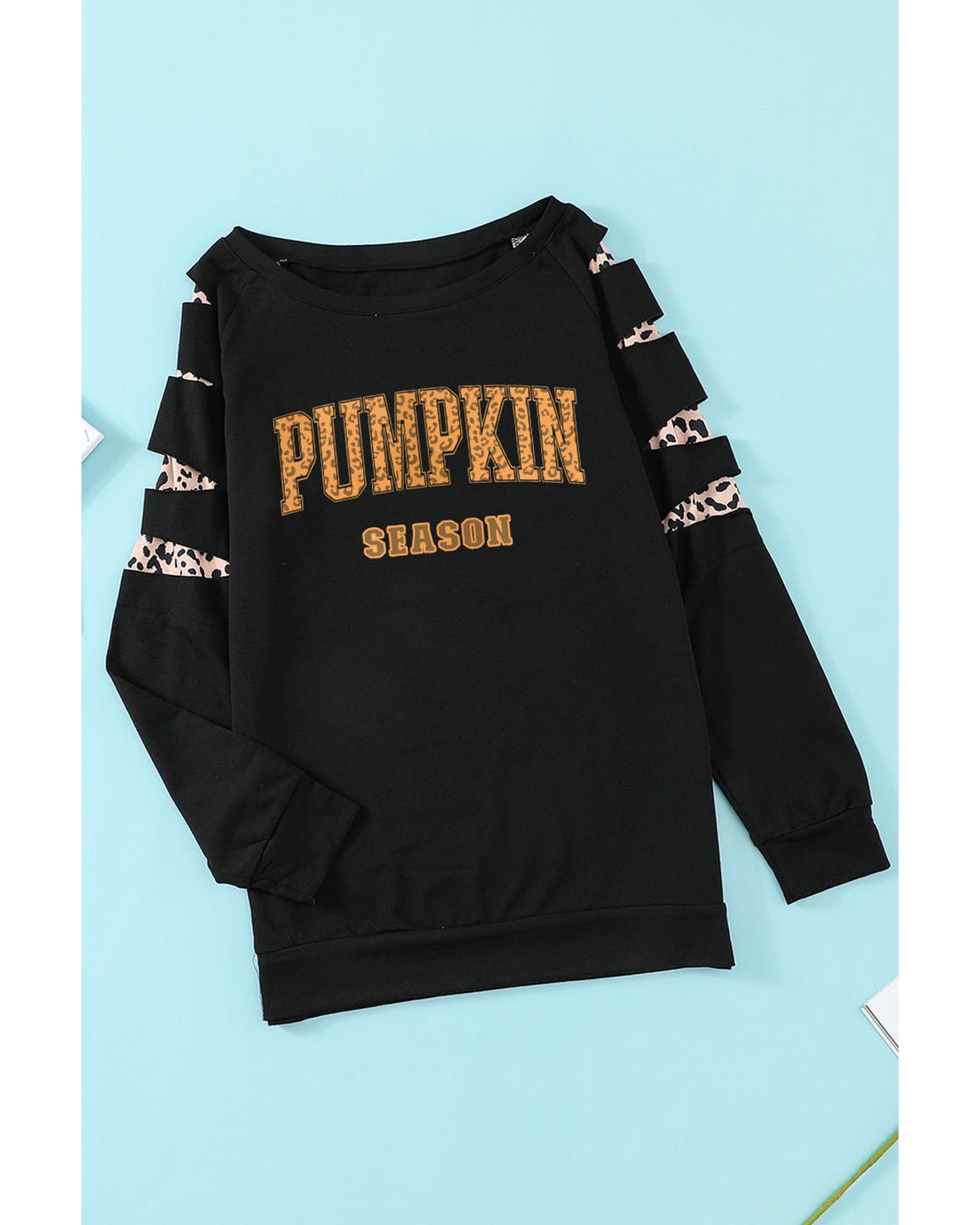 Black Leopard PUMPKIN SEASON Graphic Ripped Sleeve Sweatshirt - Image 2