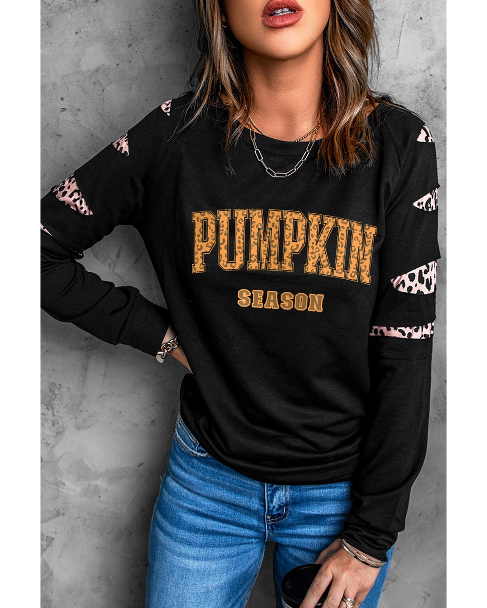 Black Leopard PUMPKIN SEASON Graphic Ripped Sleeve Sweatshirt - Image 4