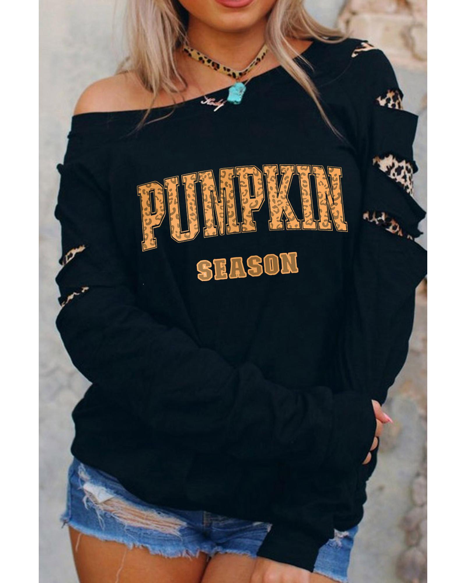 Black Leopard PUMPKIN SEASON Graphic Ripped Sleeve Sweatshirt - Image 5