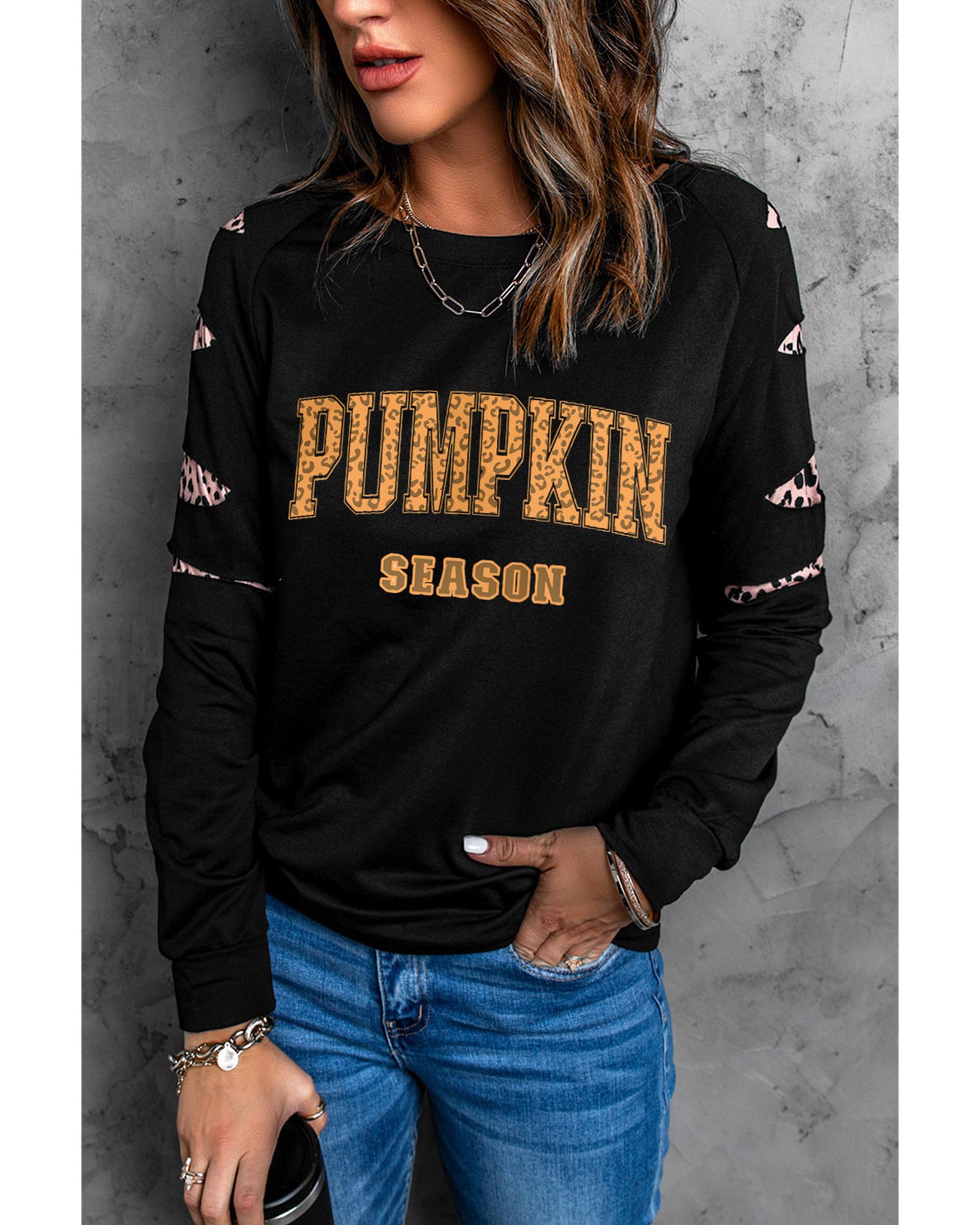 Black Leopard PUMPKIN SEASON Graphic Ripped Sleeve Sweatshirt - Image 7