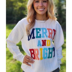 Bright White Merry And Bright Cable Knit Pullover Sweatshirt