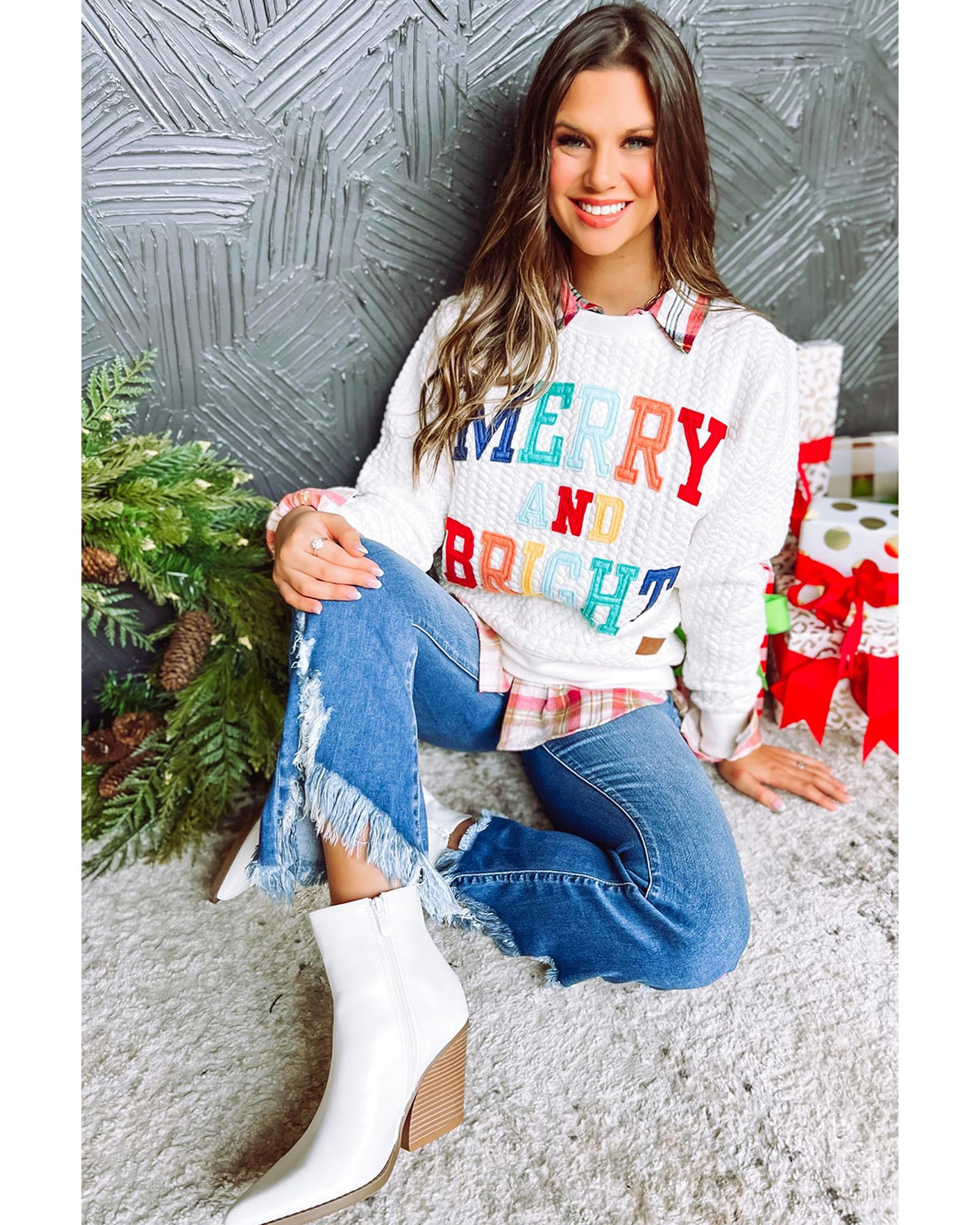 Bright White Merry And Bright Cable Knit Pullover Sweatshirt - Image 2