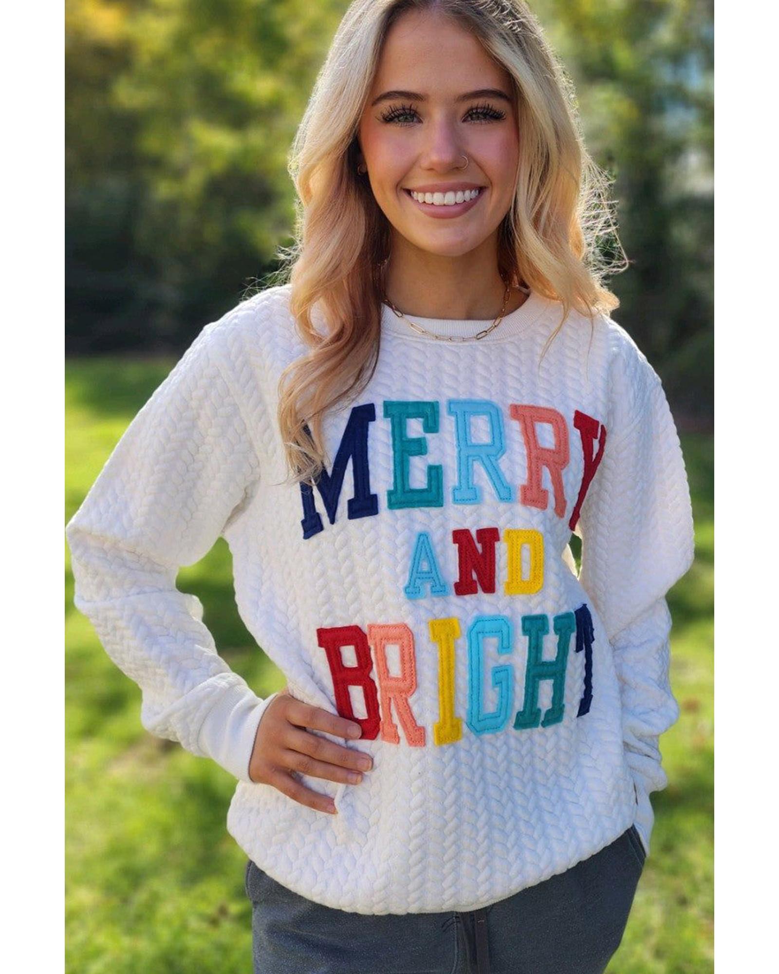 Bright White Merry And Bright Cable Knit Pullover Sweatshirt - Image 3