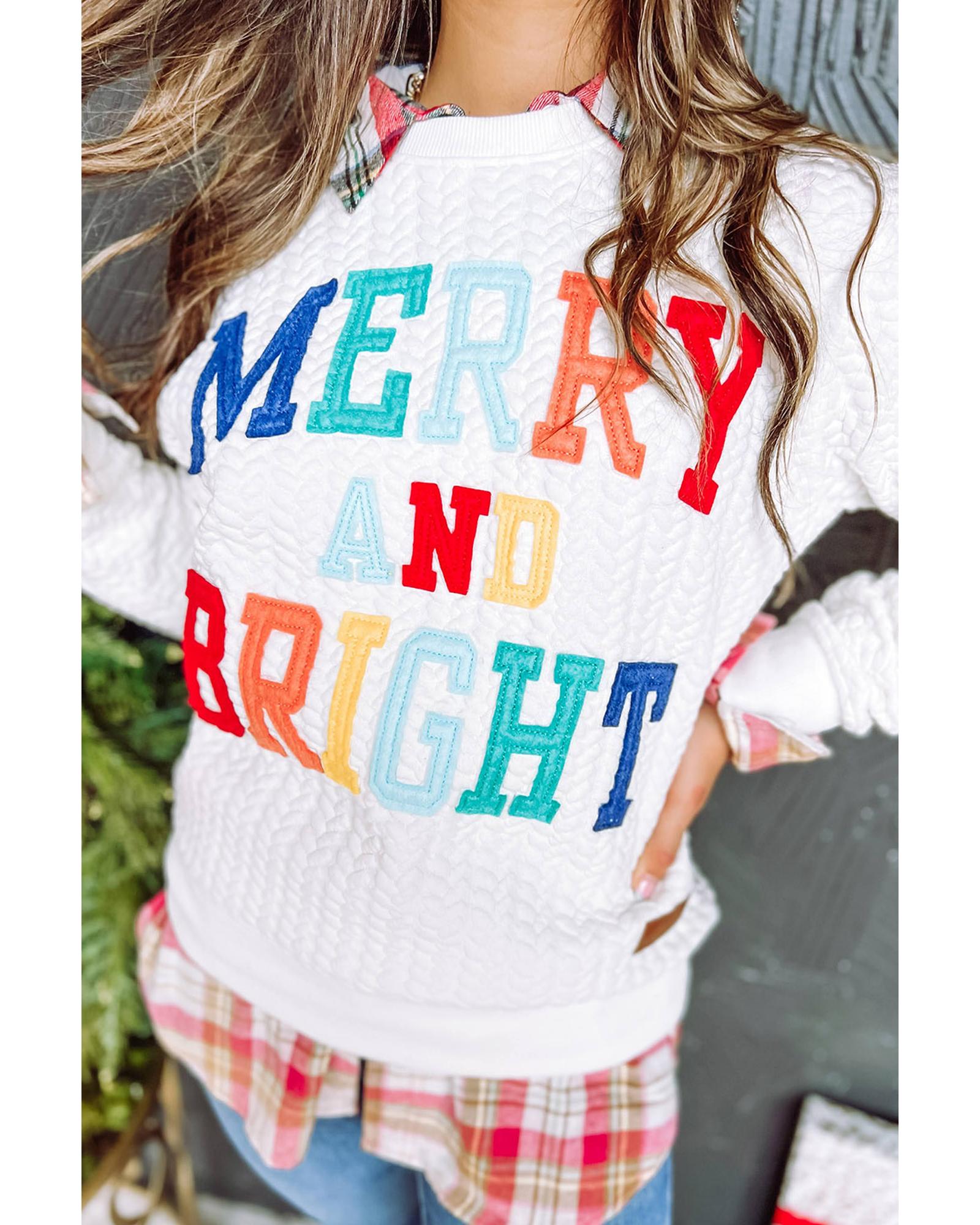 Bright White Merry And Bright Cable Knit Pullover Sweatshirt - Image 4