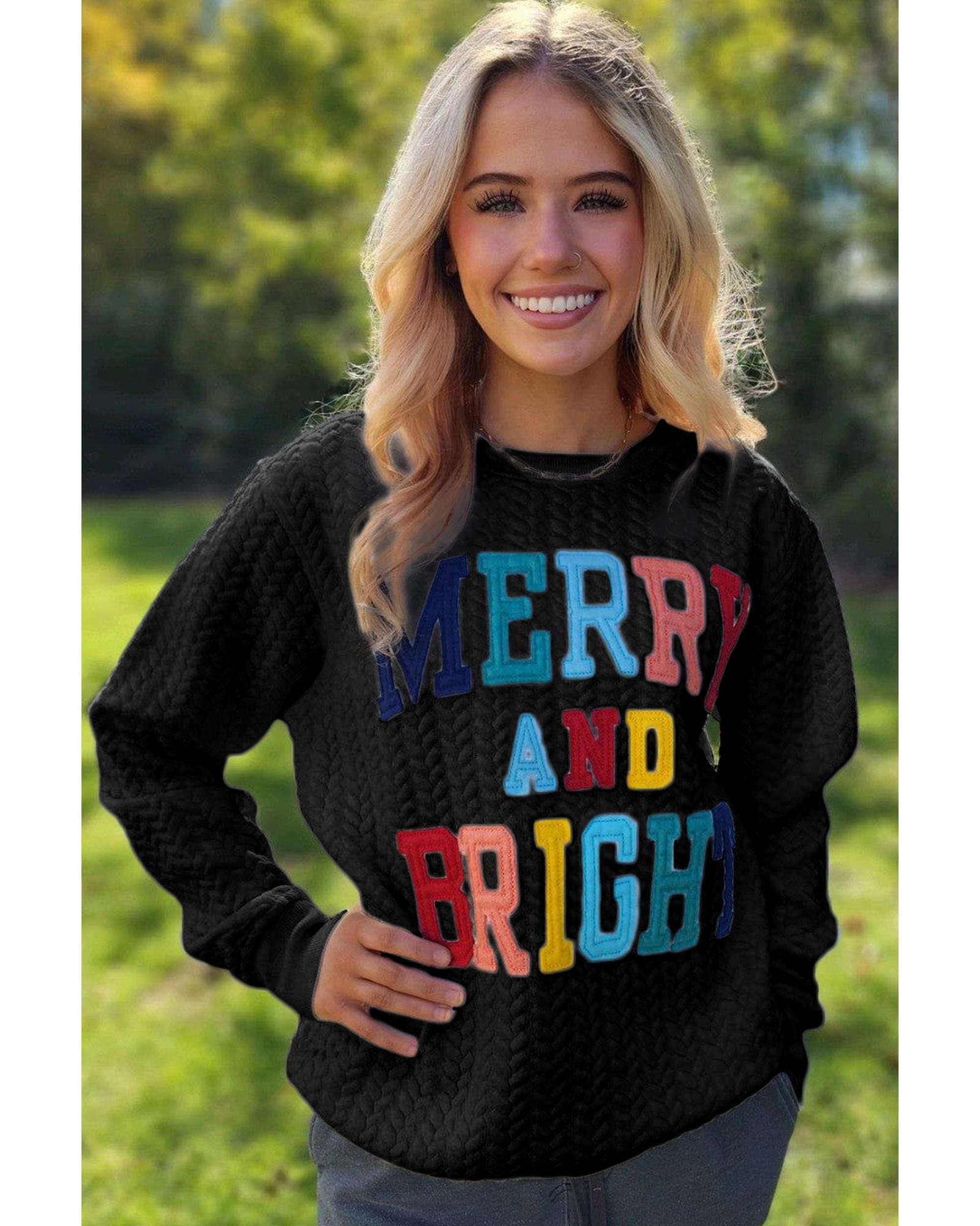 Black Merry And Bright Cable Knit Pullover Sweatshirt - Image 2