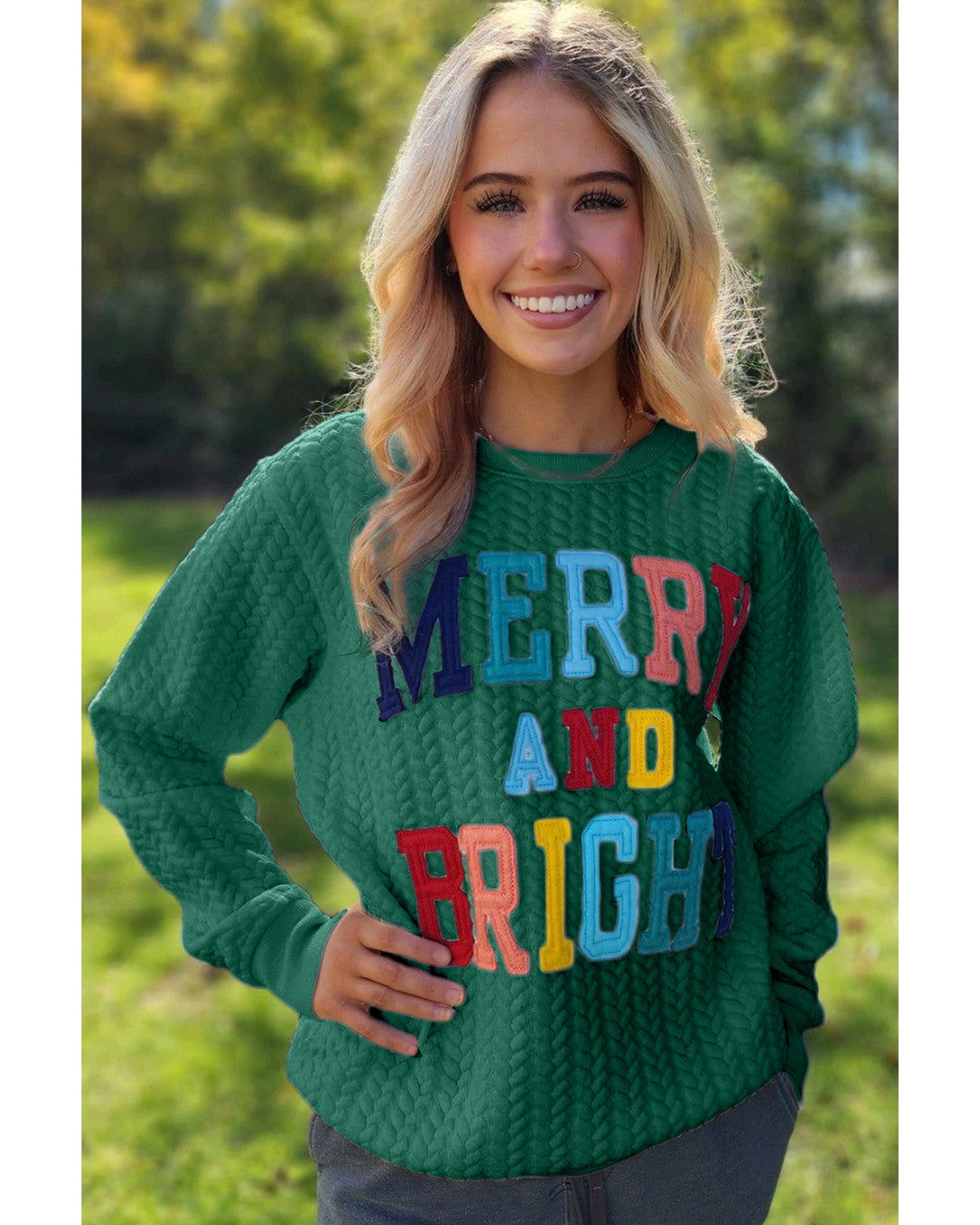 Blackish Green Merry And Bright Cable Knit Pullover Sweatshirt - Image 3