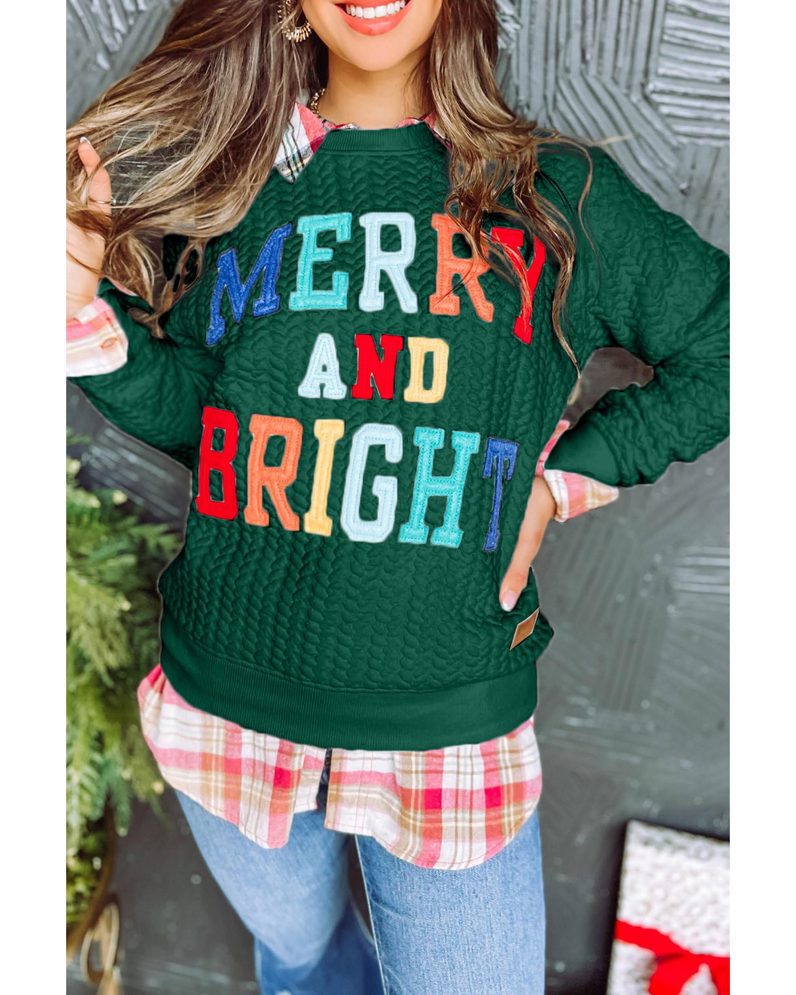 Blackish Green Merry And Bright Cable Knit Pullover Sweatshirt - Image 4