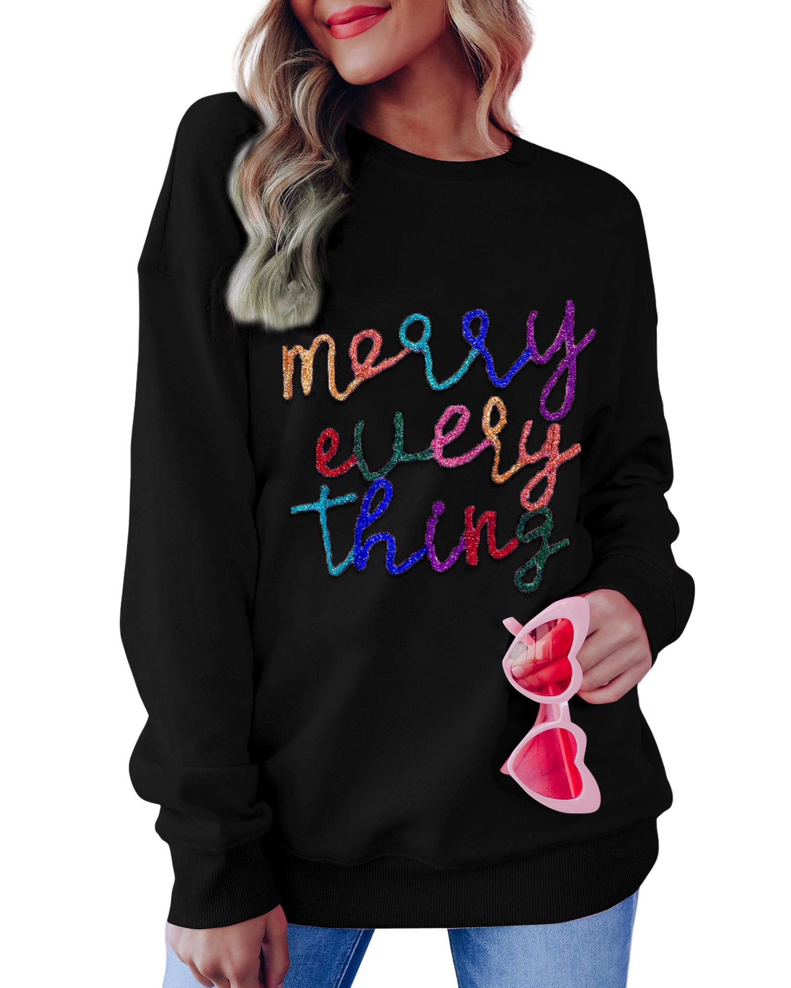Black Merry Every Thing Glitter Slogan Sweatshirt - Image 2
