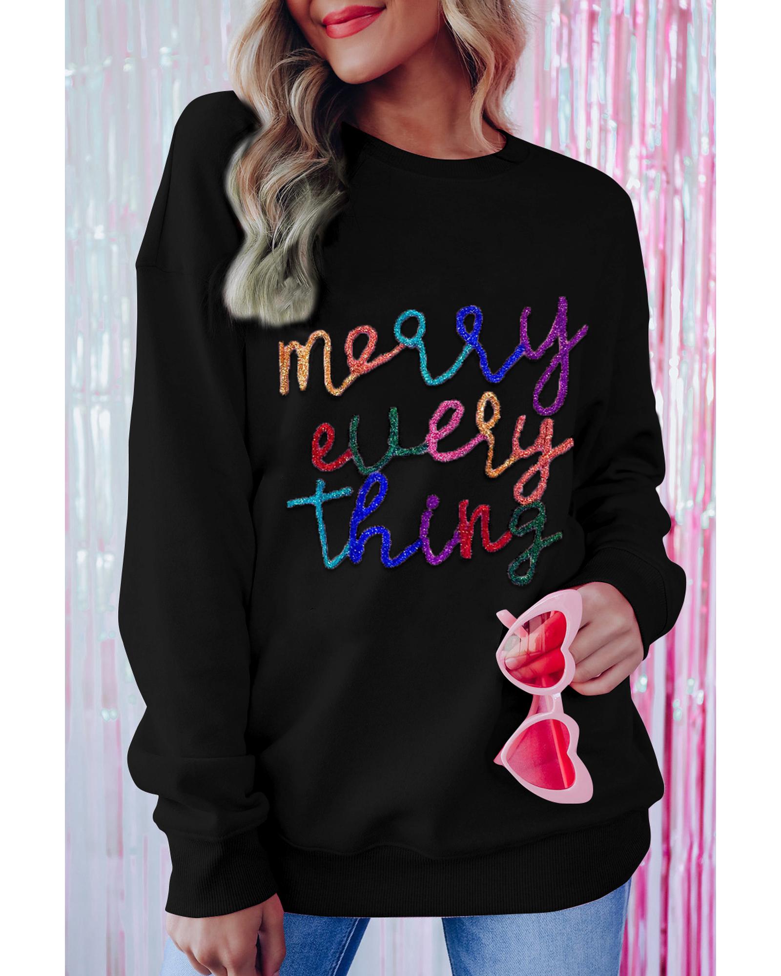 Black Merry Every Thing Glitter Slogan Sweatshirt - Image 3