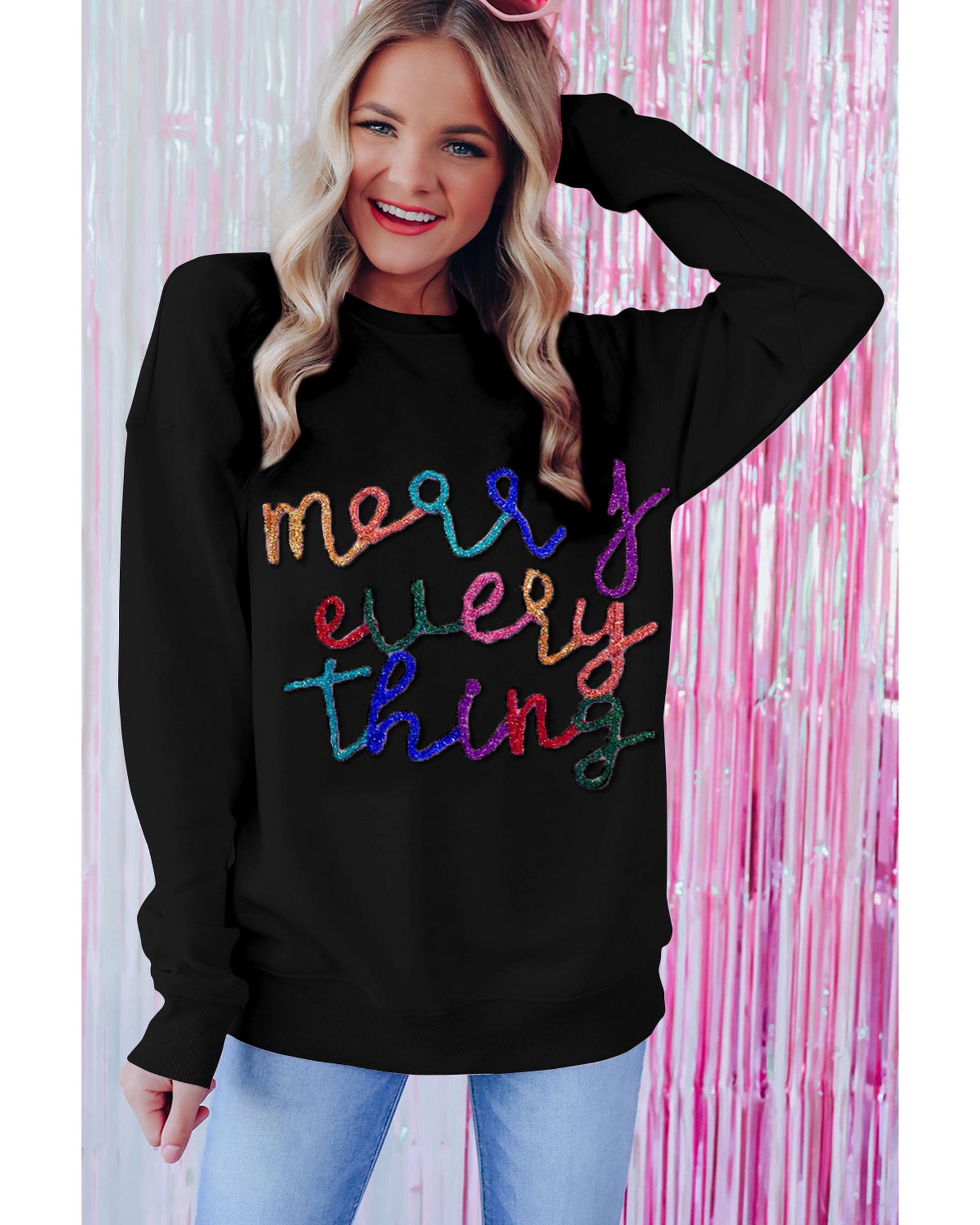 Black Merry Every Thing Glitter Slogan Sweatshirt - Image 4