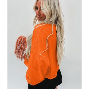 Orange Game Day Lettering Rugby Notched Neck Sweatshirt