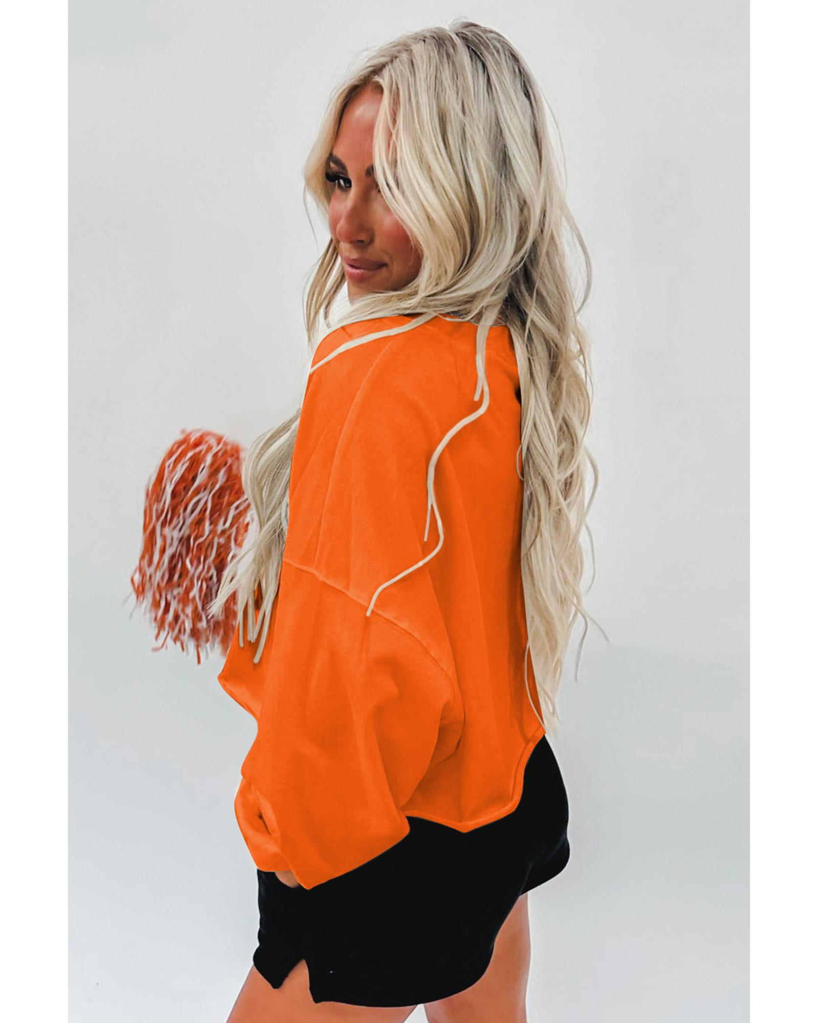 Orange Game Day Lettering Rugby Notched Neck Sweatshirt