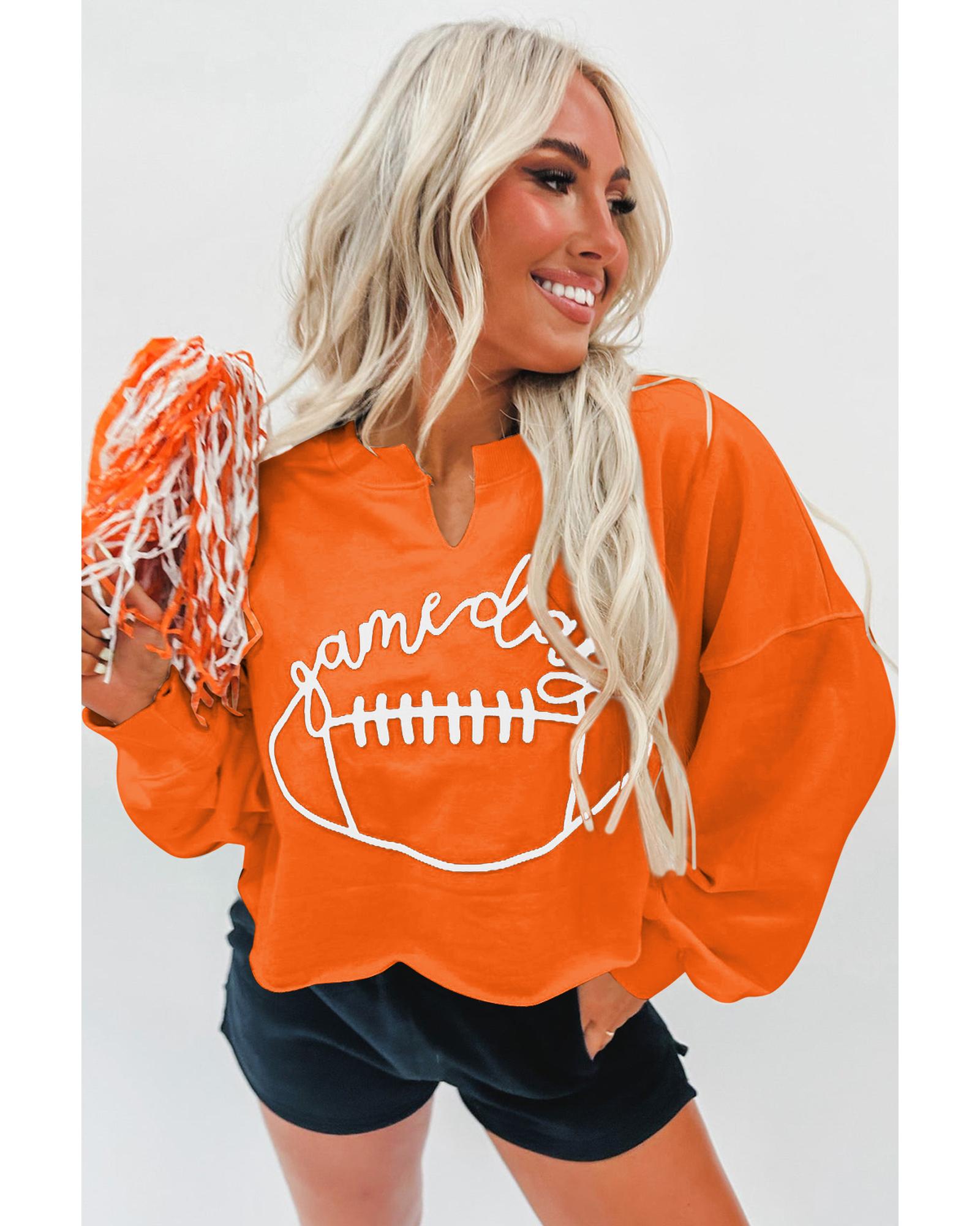 Orange Game Day Lettering Rugby Notched Neck Sweatshirt - Image 2