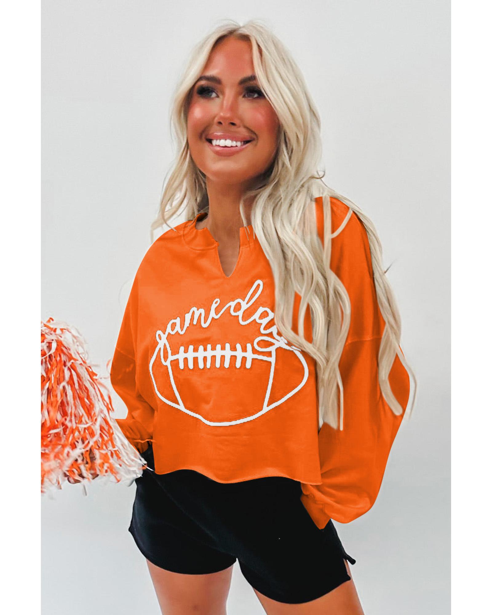 Orange Game Day Lettering Rugby Notched Neck Sweatshirt - Image 4