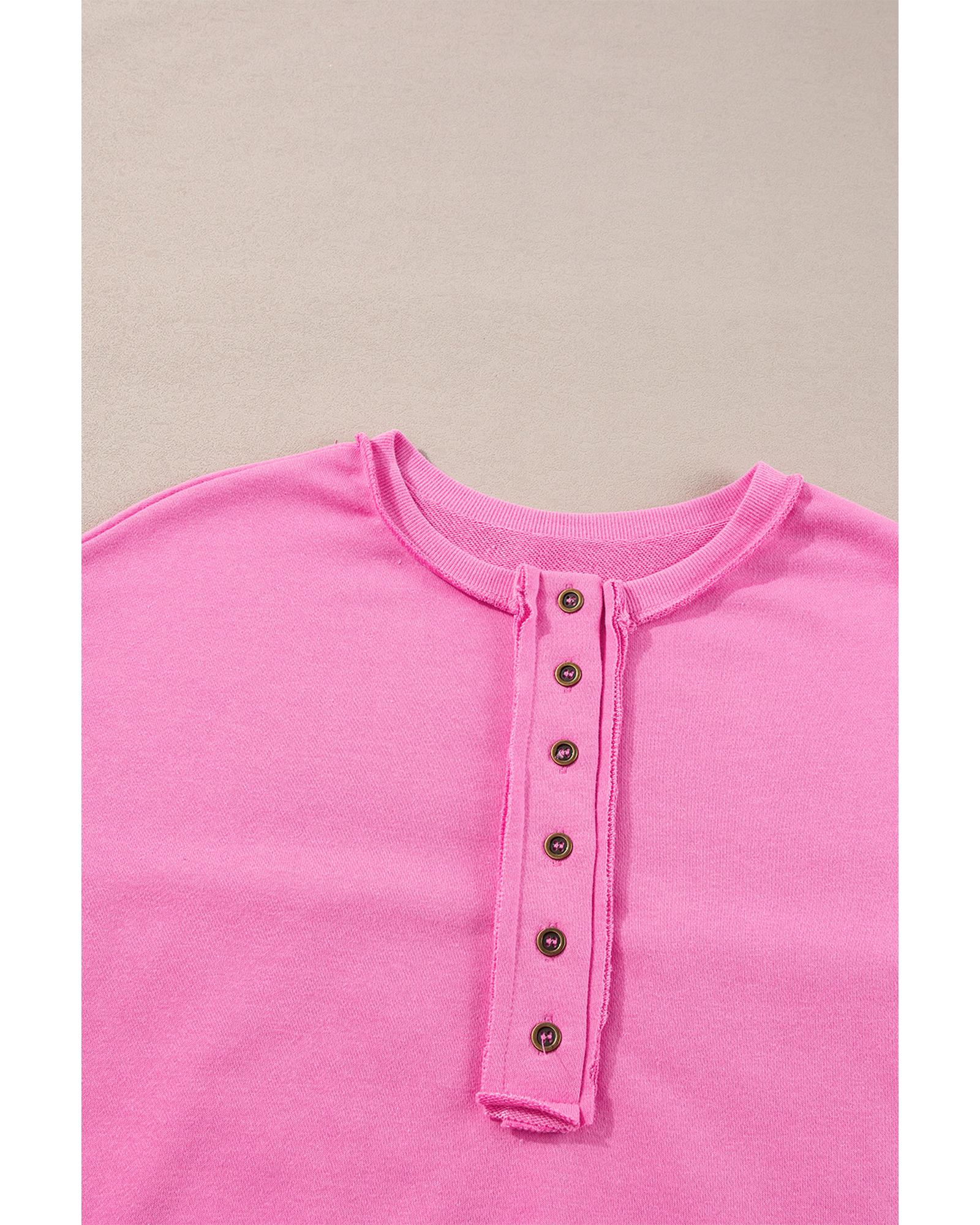 Bonbon Sequin Patchwork High Low Hem Henley Sweatshirt - Image 4