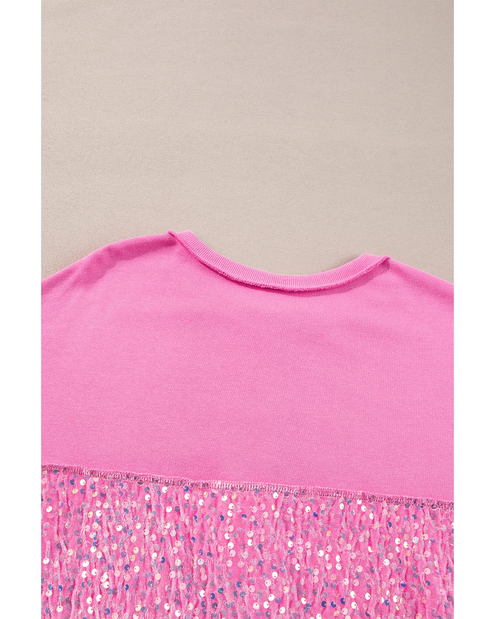 Bonbon Sequin Patchwork High Low Hem Henley Sweatshirt - Image 5
